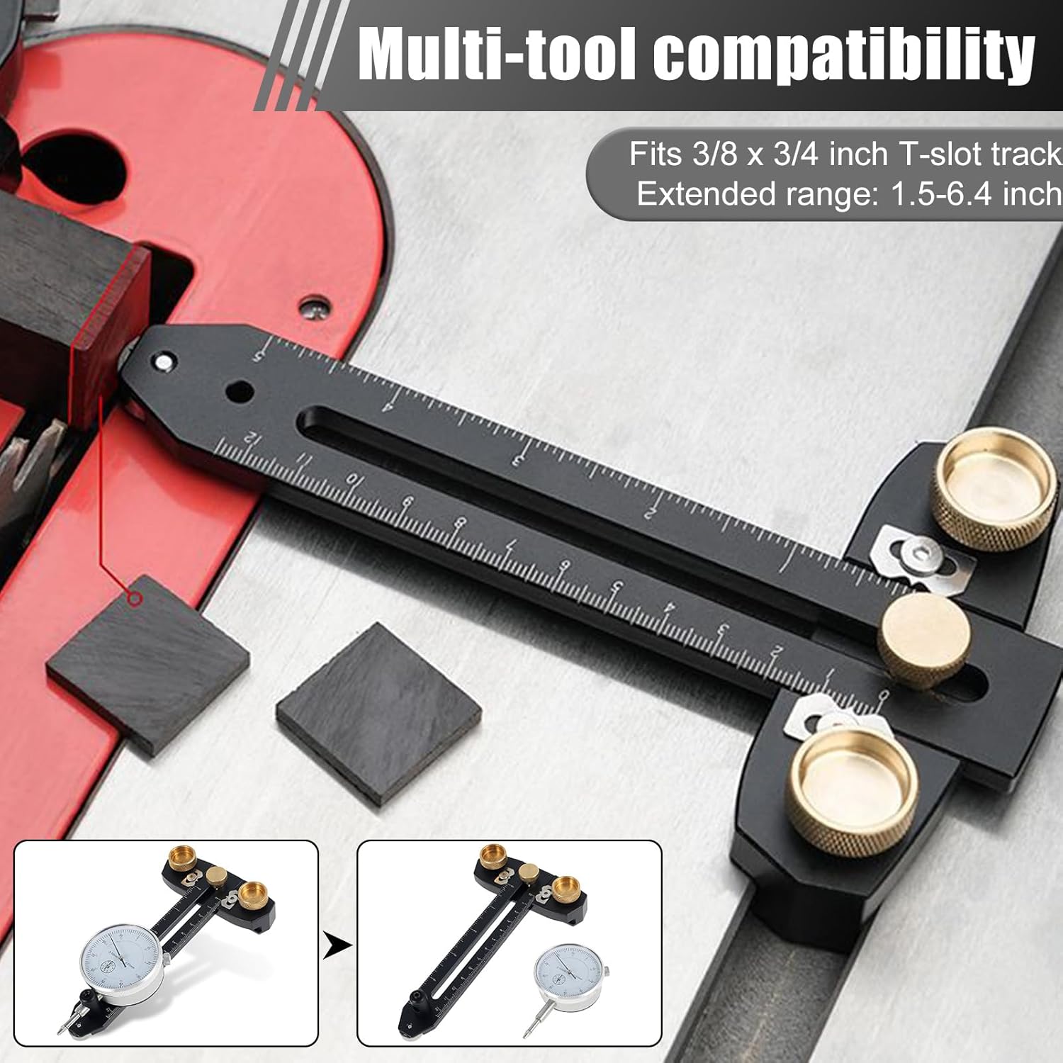 Table Saw Dial Indicator 0.01 mm Accuracy Adjustable Table Saw Alignment Gauge Calibrator Aluminum Alloy Table Saw Dial Gauge Corrector Machinery Tool Alignment System for Table Saw