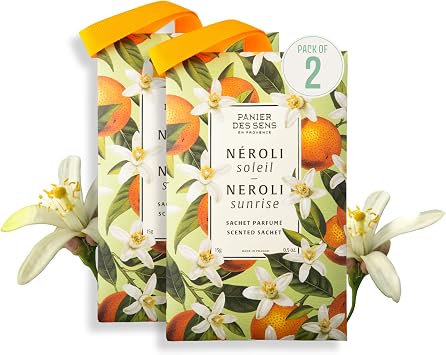 Orange Blossom & Neroli Scented Sachets for Drawers & Closets - Pack of 2 Linen & Closet Fresheners - Made in France by Panier des Sens - 2 x 0.5 Oz