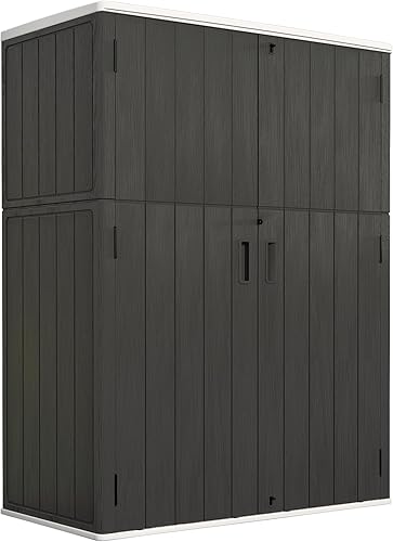 Miniatura 14 de ZZM Cobertizo de almacenamiento al aire libre de 37 pies cúbicos con piso de resina HDPE de doble pared, cobertizos de almacenamiento al aire libre,