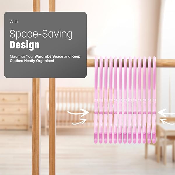 KEPLIN 36 Pack Children's Hangers, Plastic, Nonslip Baby Coat Hanger, Space Saving Tubular Hangers, More Storage for Kids Children Clothes Dresses (Pink) - 3