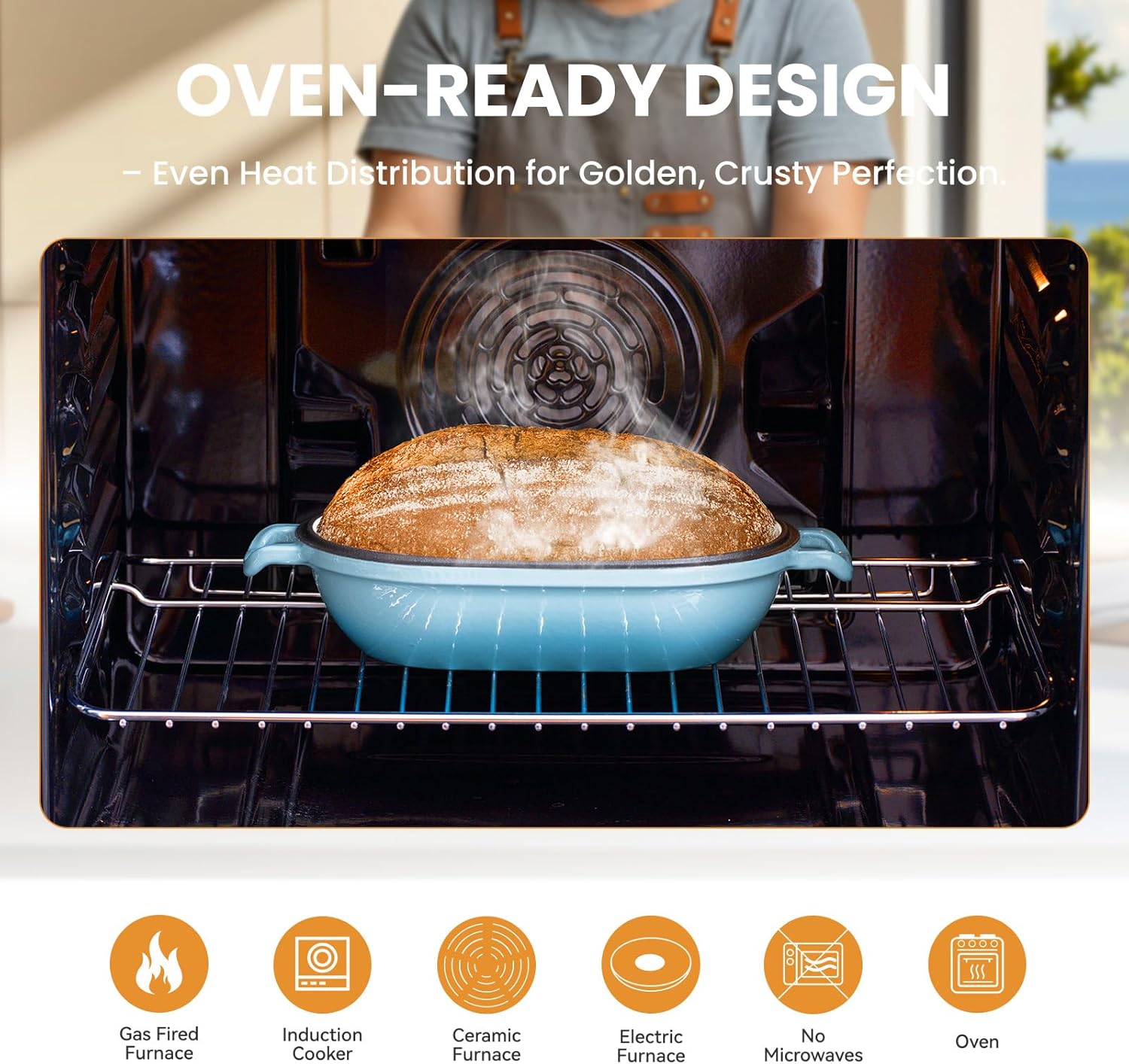 Enameled Cast Iron Dutch Oven for Sourdough Bread Baking,9 x 5-4/5 Inch Oval Cast Iron Bread Pan with Lid,Dutch Oven for Homemade Sourdough Baking,2.8QT Meatloaf Pan,Oven Safe - Image 3