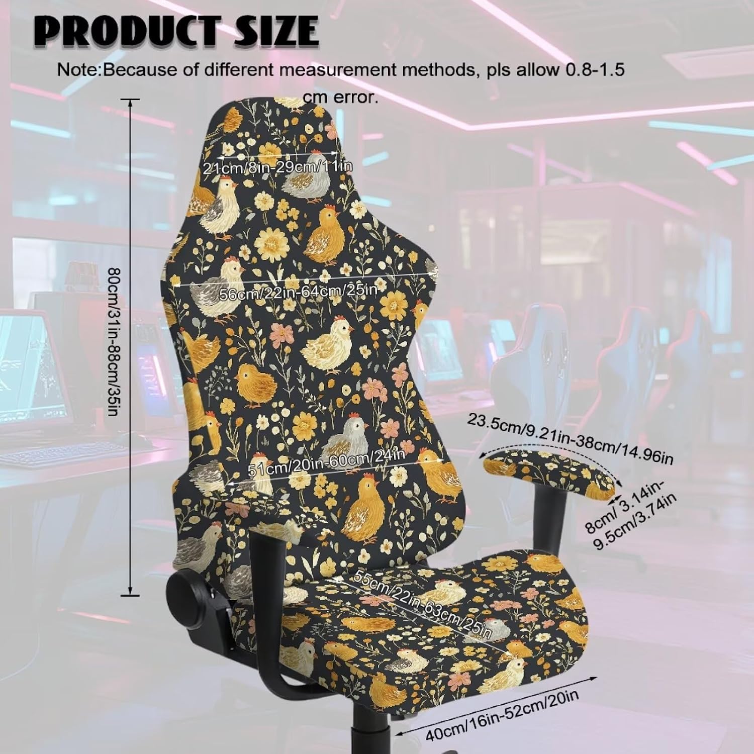 Chicken Flower Gaming Chair Covers 4 Pieces Stretch Ergonomic Office Chair Covers Reusable Slipcovers for Computer Vanity Chairs Gamer Room Decor image 5
