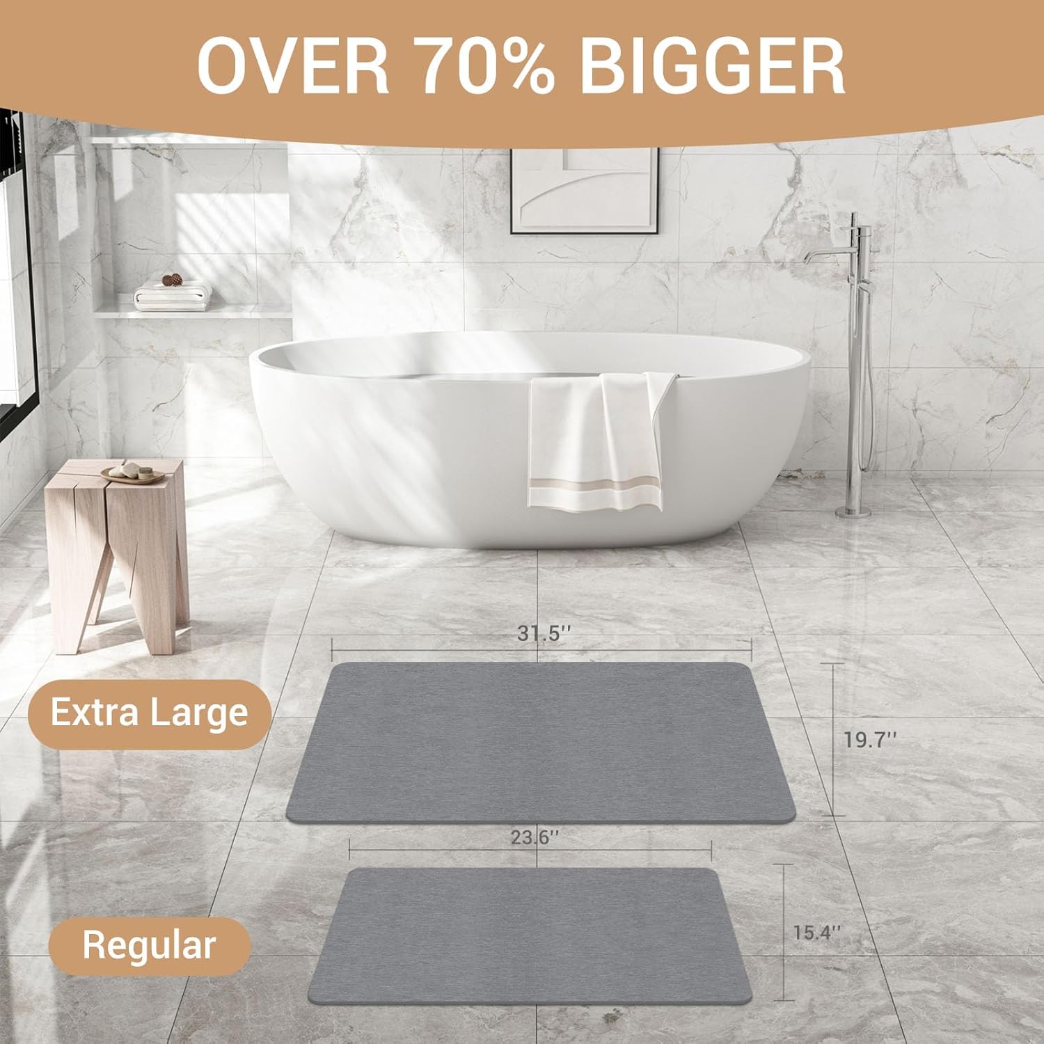 Extra Large Stone Bath Mat, 32''x20'' Non-Slip Diatomaceous Earth Stone Bath Mat, Super Absorbent Quick Drying for Bathroom/Kitchen, Easy to Clean - Image 3