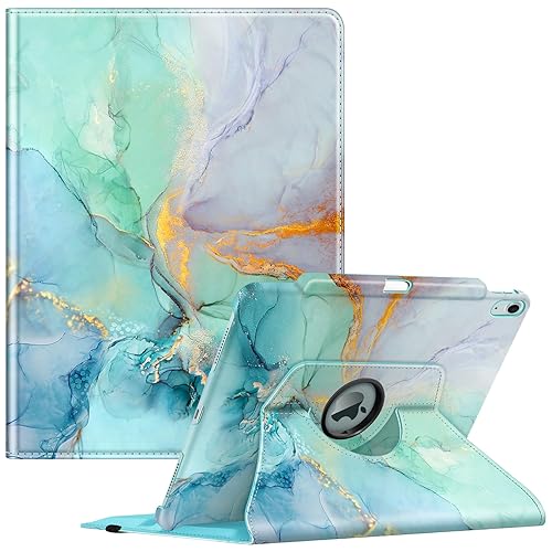 Fintie Rotating Case for iPad Air 13-inch (M3) 2025, (M2) 2024-360 Degree Swiveling Protective Stand Cover with Pencil Holder, Auto Wake/Sleep, Emerald Marble - emerald marble