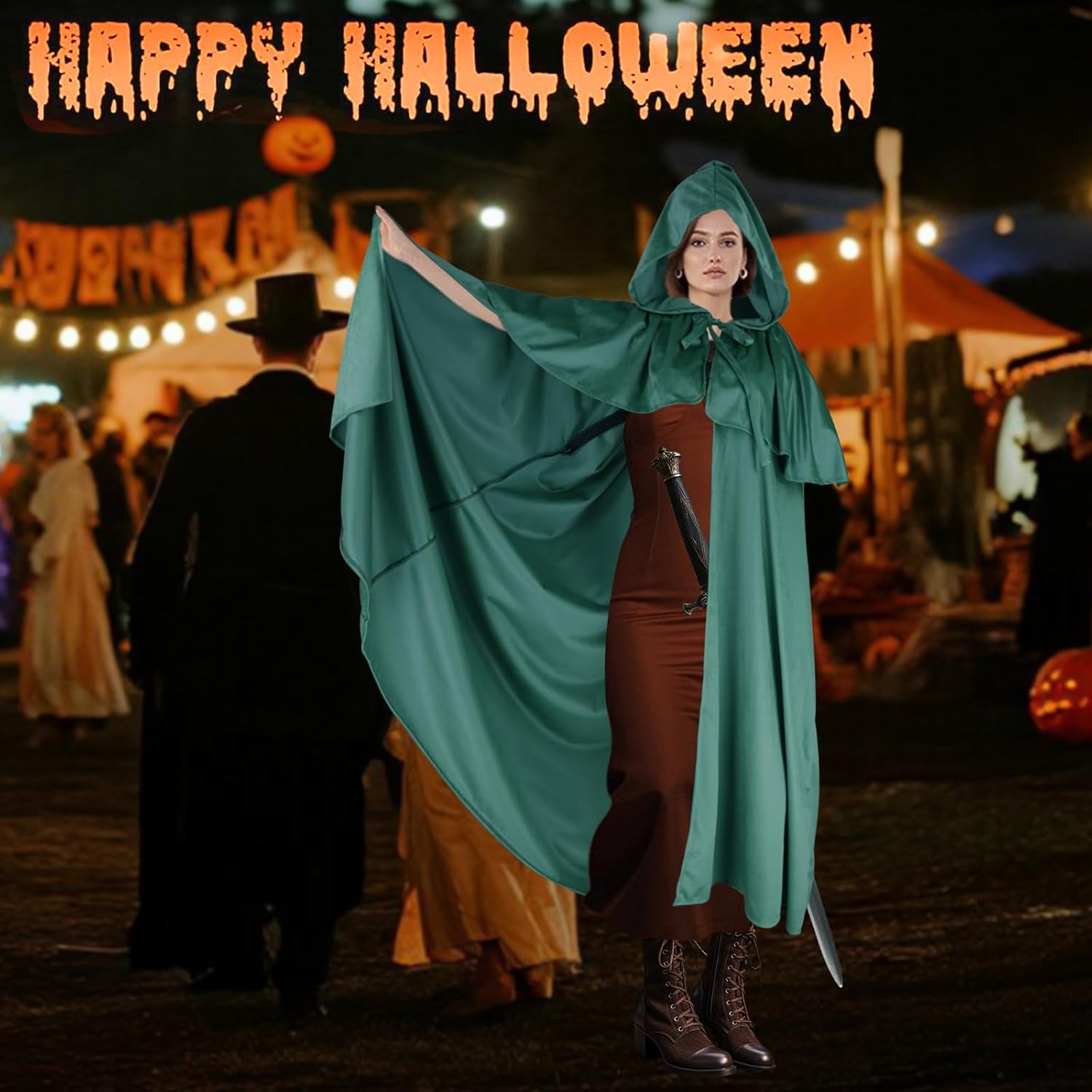 Renaissance Costumes Cloak with Hood Arm Holes Women Medieval Hooded Cape for Halloween Cosplay - Image 6