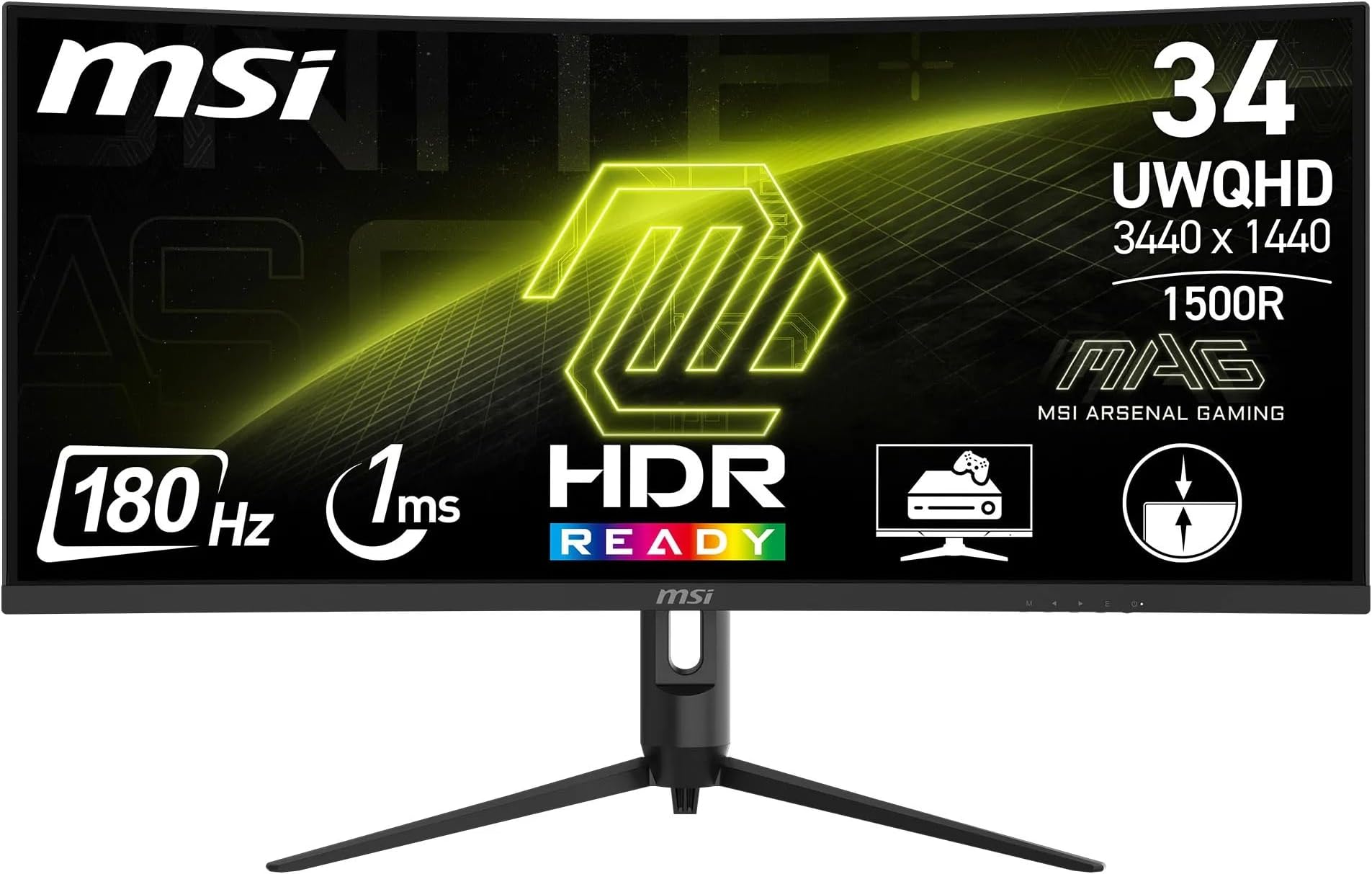 MSI MAG 342CQR E2 34 Inch UWQHD Curved Gaming Monitor - 1500R 3440 x 1440 VA Panel, 180 Hz / 1ms (MPRT), Adaptive Sync - DP 1.4a, HDMI 2.0b CEC