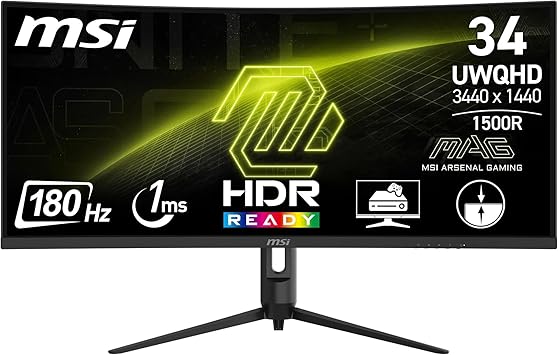 MSI MAG 342CQR E2 34 Inch UWQHD Curved Gaming Monitor - 1500R 3440 x 1440 VA Panel, 180 Hz / 1ms (MPRT), Adaptive Sync - DP 1.4a, HDMI 2.0b CEC : Amazon.co.uk: Computers & Accessories