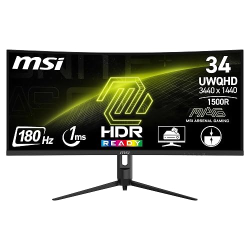 MSI MAG 342CQR E2 34 Inch UWQHD Curved Gaming Monitor - 1500R 3440 x 1440 VA Panel, 180 Hz / 1ms (MPRT), Adaptive Sync - DP 1.4a, HDMI 2.0b CEC - 34'' / UWQHD / Curved (NEW) - 180 Hz/ VA