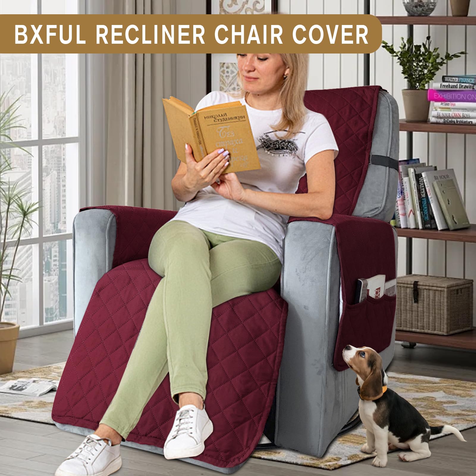 BXFUL Waterproof Recliner Chair Cover with Pockets, Elastic Strap - Image 4
