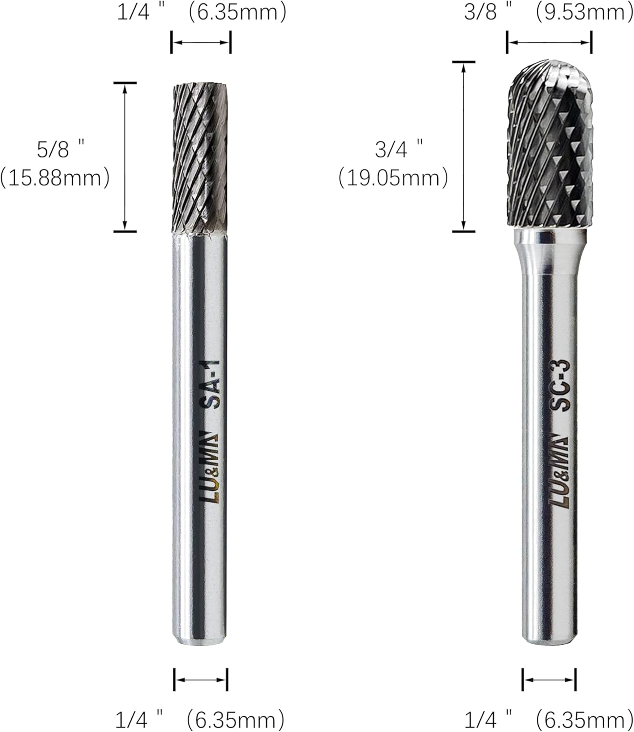 LU&MN Tungsten Carbide Double Cut Rotary Burrs File Set,4 Pieces L-4,F-5,C-3,A-1 (L-4,F-5,C-3,A-1)