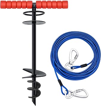 Heavy Duty Dog Stake, 15", 14mm Diameter, 30ft Blue Rope