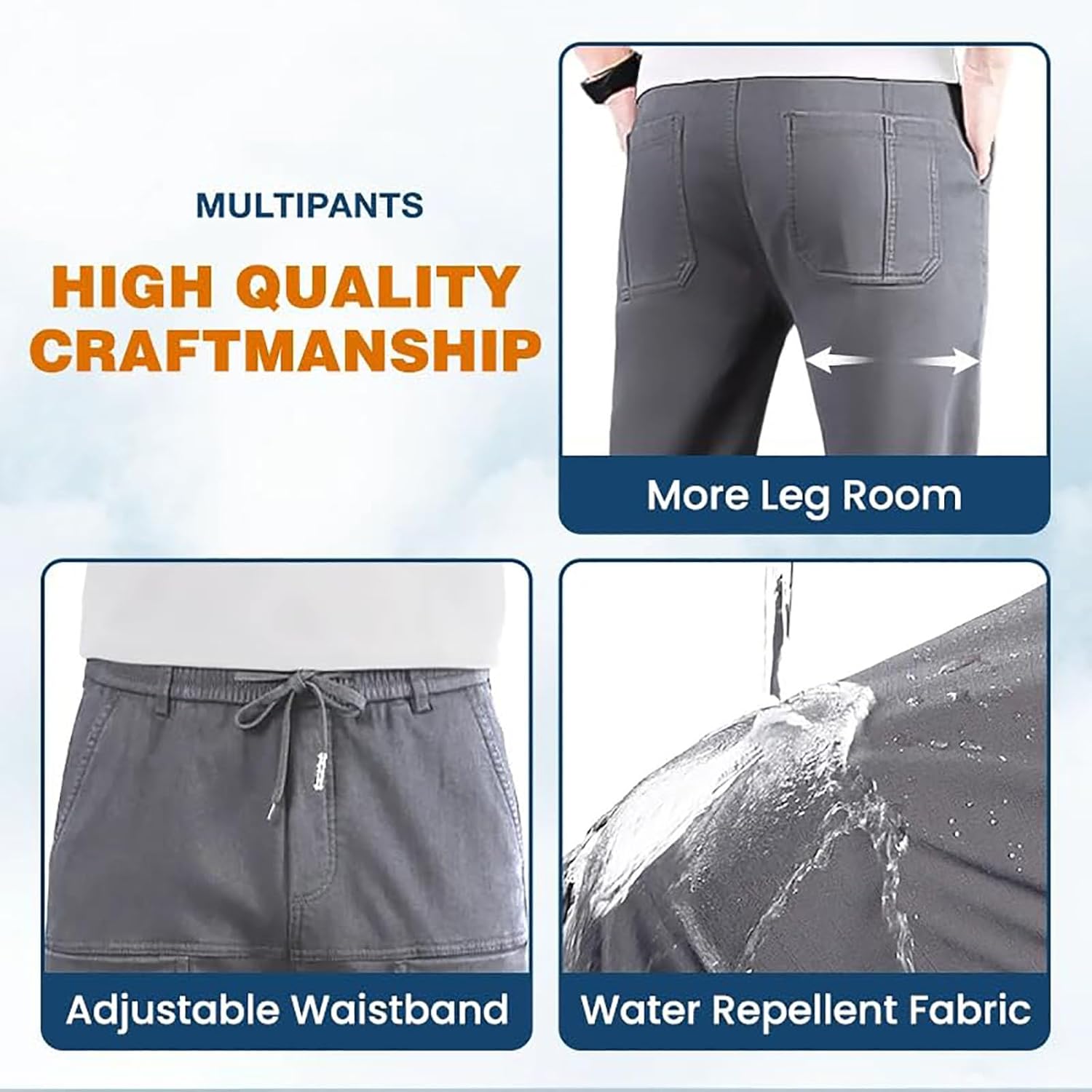 MultiPants - High Stretch Multi-Pocket Durable Cargo Pants Men Comfy Lightweight Drawsting Casual Pants