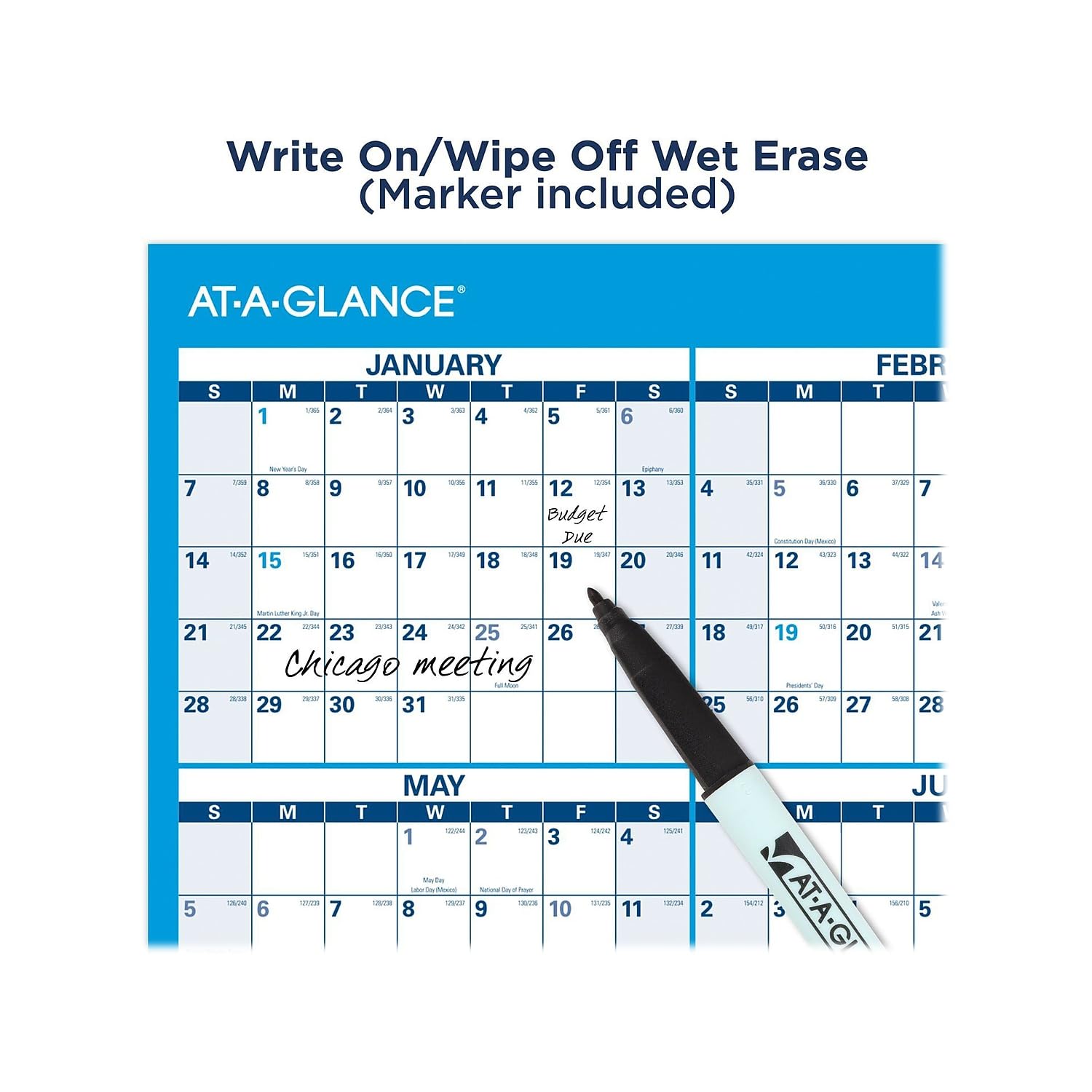 AT-A-GLANCE Calendario cancellabile 2024, planner da parete cancellabile a secco, 91,4 x 61 cm, grande, orizzontale, reversibile per pianificare lo spazio (PM2002824)