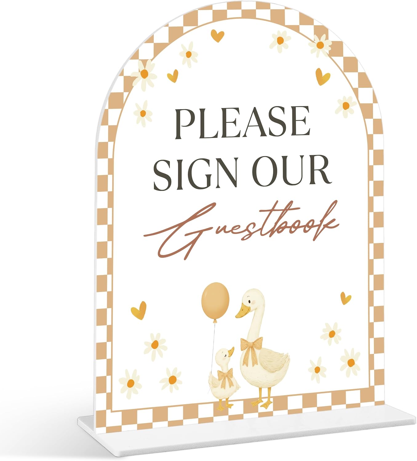 Please Sign Our Guestbook Sign - Goose Baby Shower Sign, 1 Pack Arch Acrylic Sign with Stand, Gender Reveal Party Table Decor, Little Goose Baby Shower Supplies (SP75)