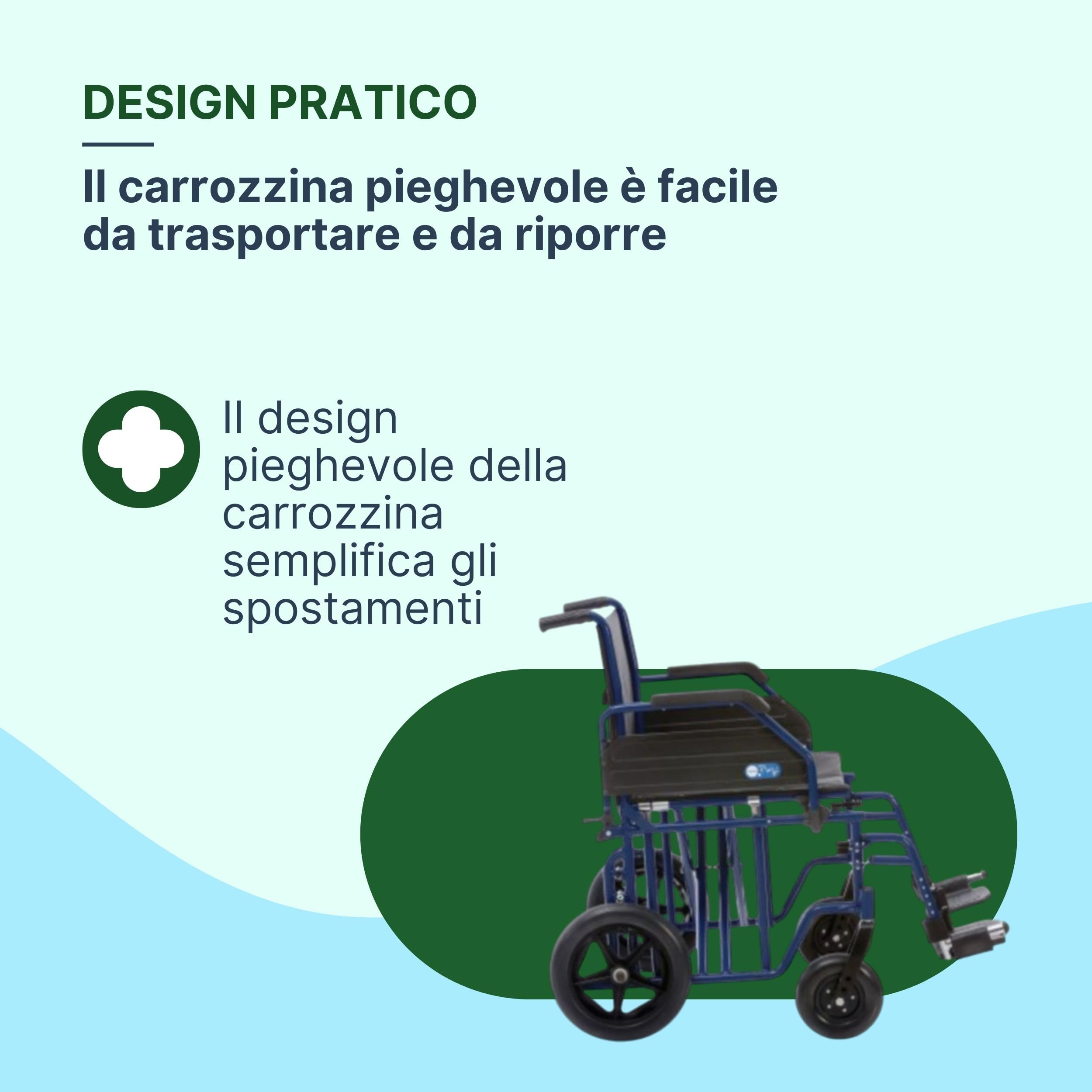 Sedia a Rotelle Bariatrica da Transito, Seduta 55 cm, Blu | Carrozzina per Disabili in Acciaio Pieghevole, Portata Massima 200 kg