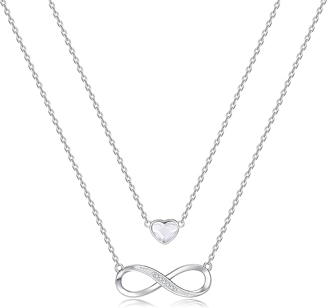 LOUISA SECRET Infinity Love Heart Crystal Necklaces for Women Girls,925 Sterling Silver Pendant with Cubic Zirconia,Birthday Mother's Day Christmas Gifts Jewelry for Women Girls Wife Sister Daughter