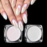 Pretty Diva Pearl Chrome Nail Powder - 2 colors White & Pink Pearl Chrome Powder for Nails, Magic White Pearl Nails Chrome Powder Pink Aurora iridescent Chrome Nails Pigment