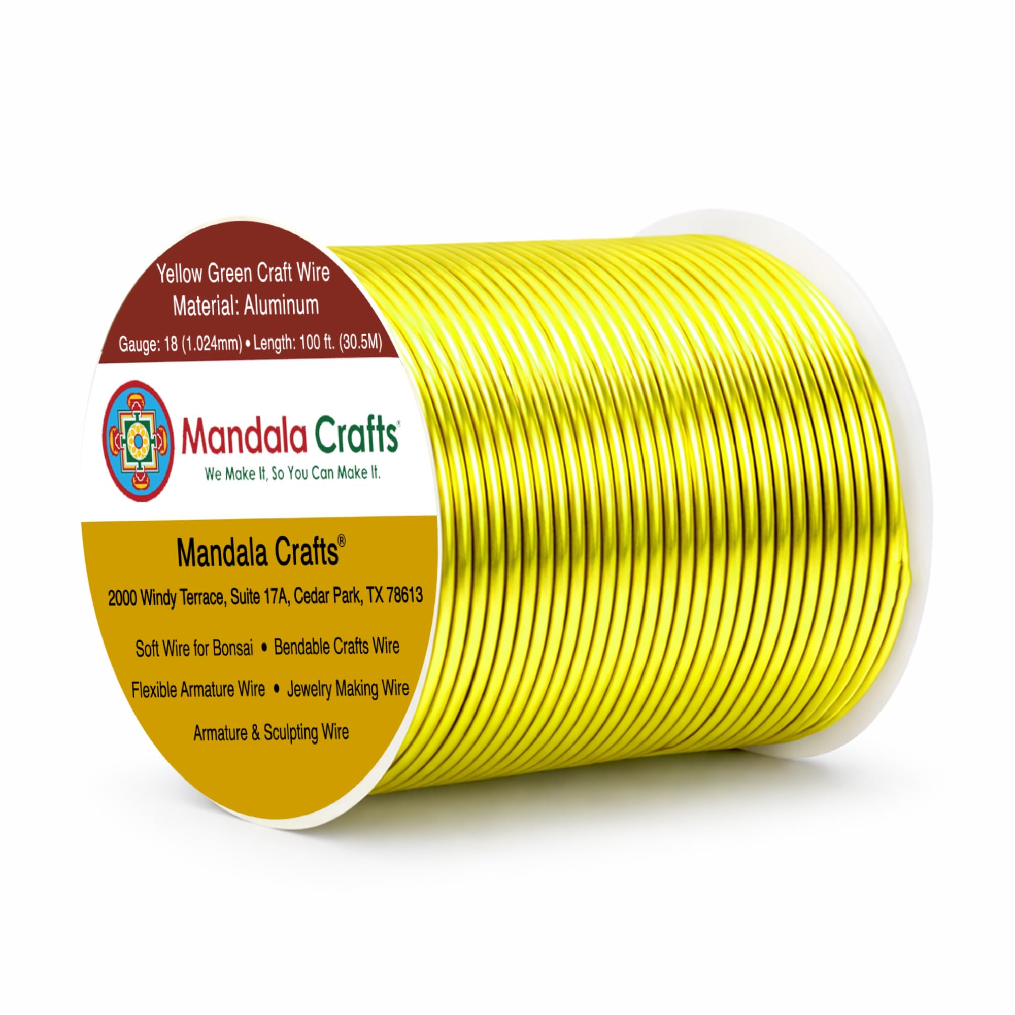 Mandala Crafts 18 Gauge Yellow Green Anodized Aluminum Craft Wire, 100 FT