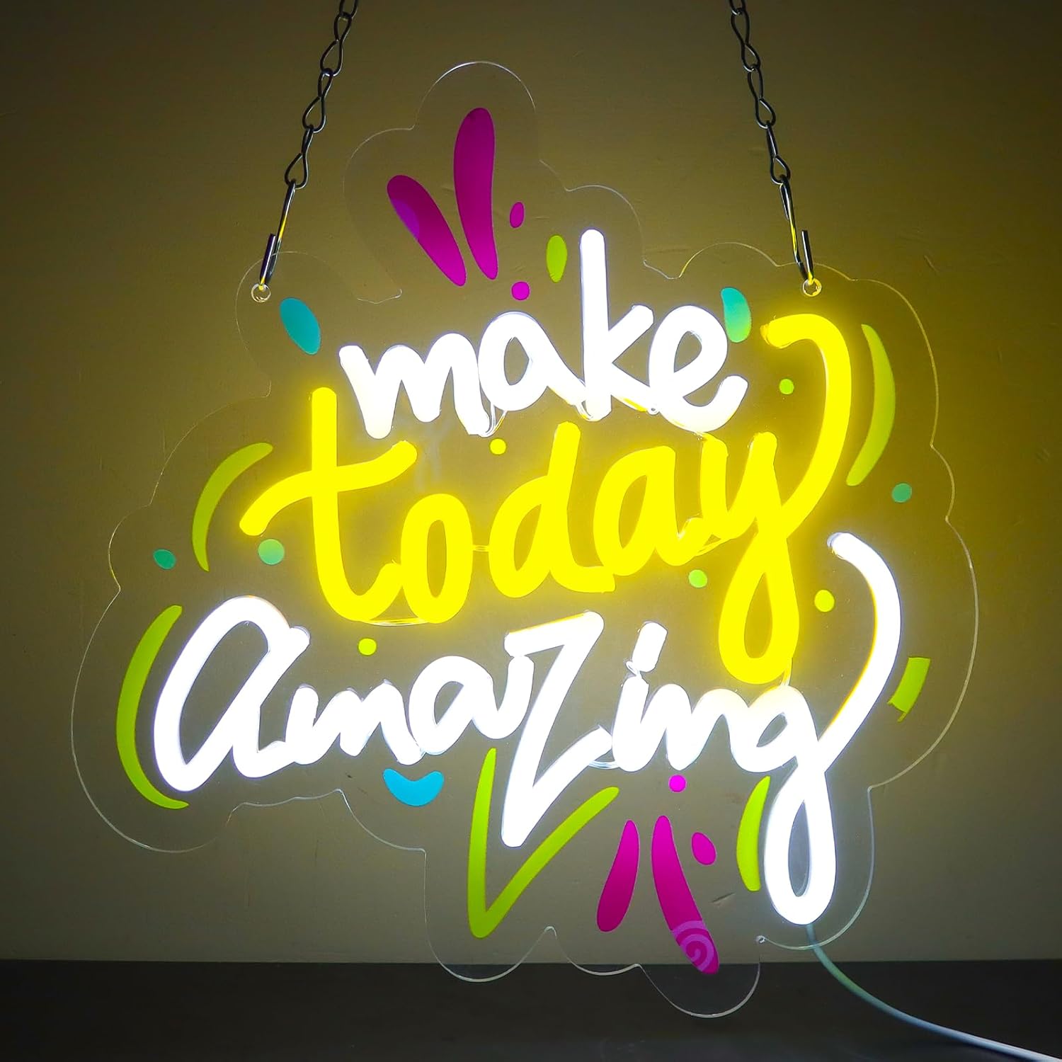 Make Today Amazing Neon Signs Inspirational Letter Neon Lights Wall Decor for Classrooms Offices Bedroom Home Gift Art for Boys Girls Family-13 x 12.2 IN-USB Powered-Acrylic