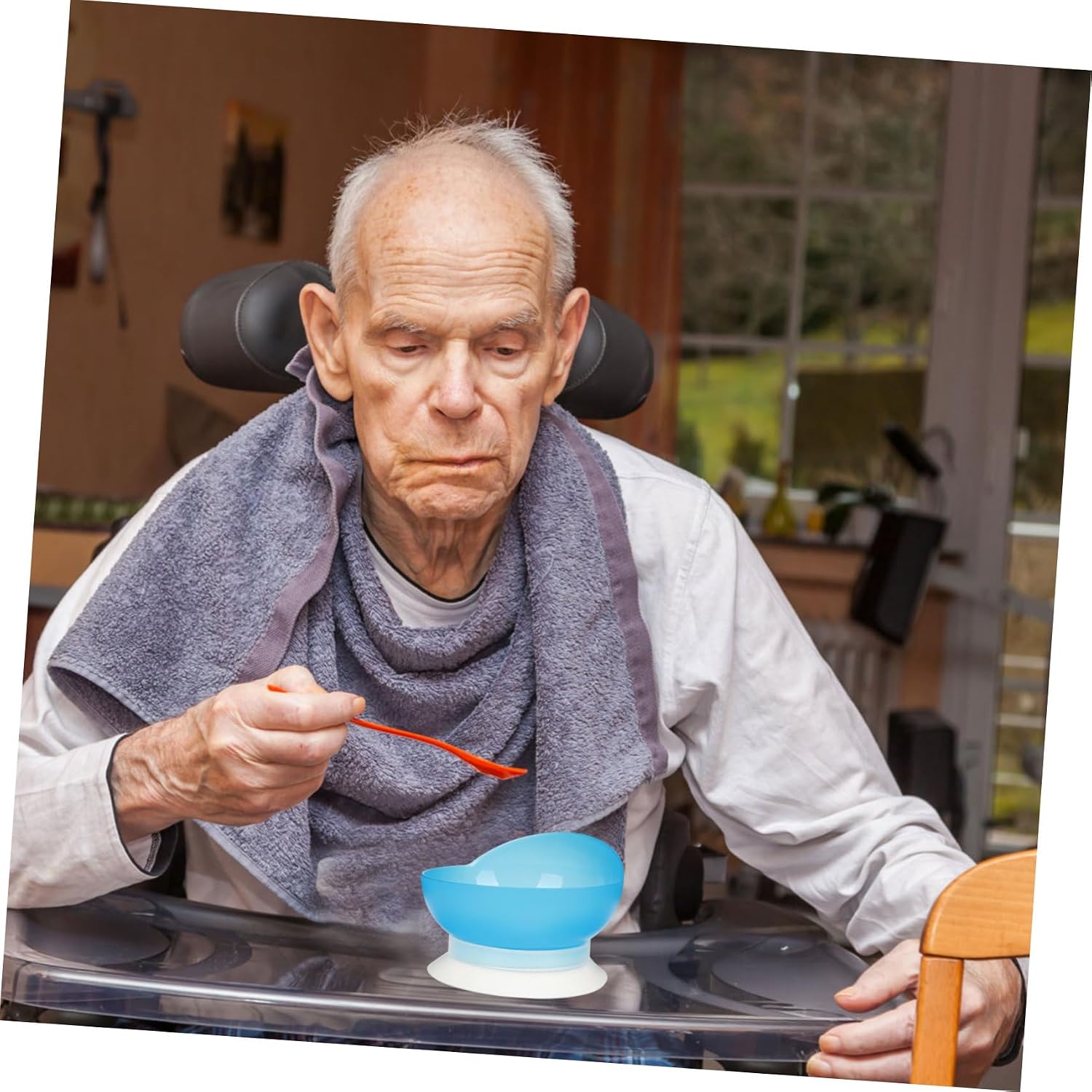 LIOOBO Nonslip Suction Cup Silicone Bowl for Disabled and Elderly Lightweight Safe Senior Assistant Tableware with Detachable Base for Easy Cleaning