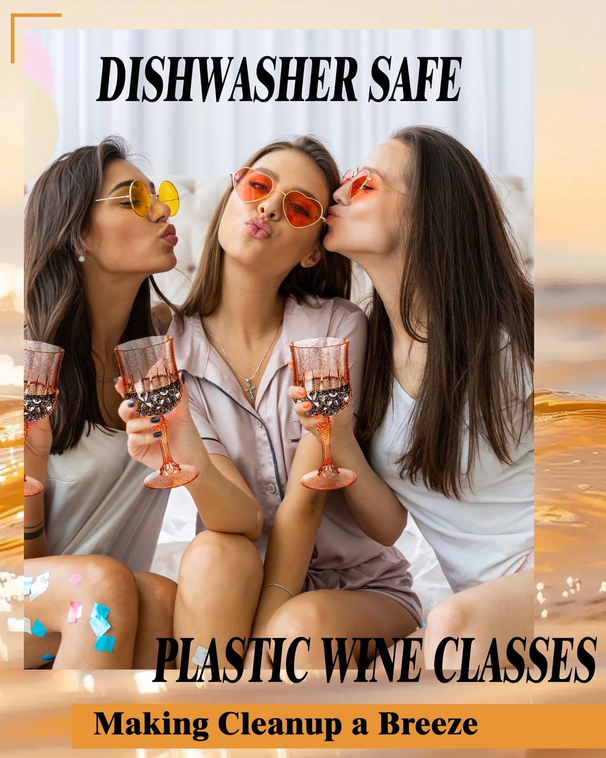 Ciaell 24PCS Amber Plastic Wine Glasses - 7 Oz Amber Vintage Drinking Glasses - Disposable Water Goblets Set for Party Wedding, Bar, Wine, Beer - Image 3