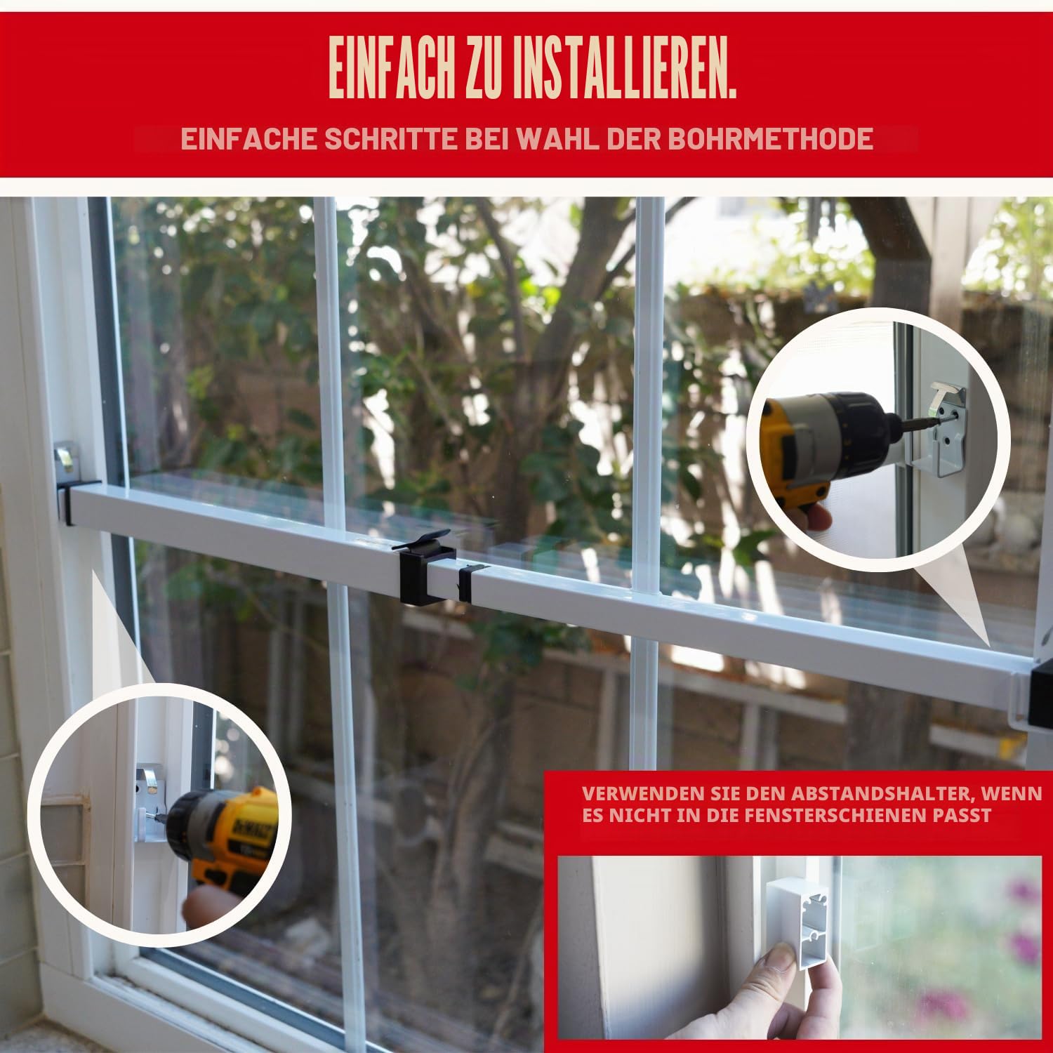 SecurityMan Fenster-Sicherheitsstange – einfache Installation für horizontale/vertikale Fenster – verstellbare Fenstersicherung (kindersicheres/robustes Eisen) – ausziehbar (36,2 cm bis 94 cm)