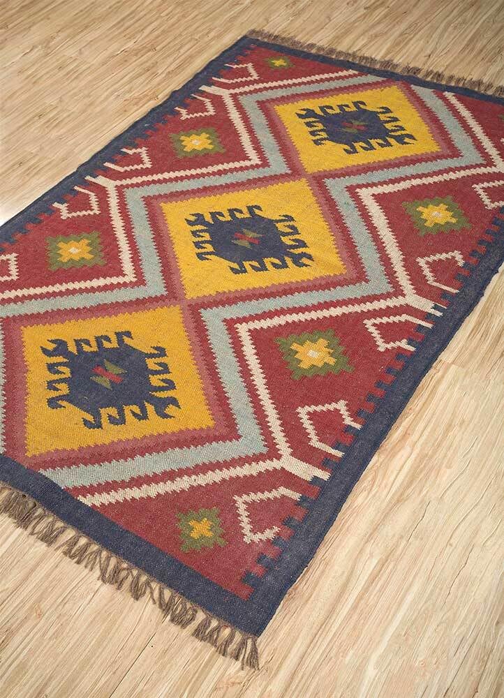Tapis Kilim en laine et jute fait à la main - Tapis rustique tribal bohème (200 × 300 cm)