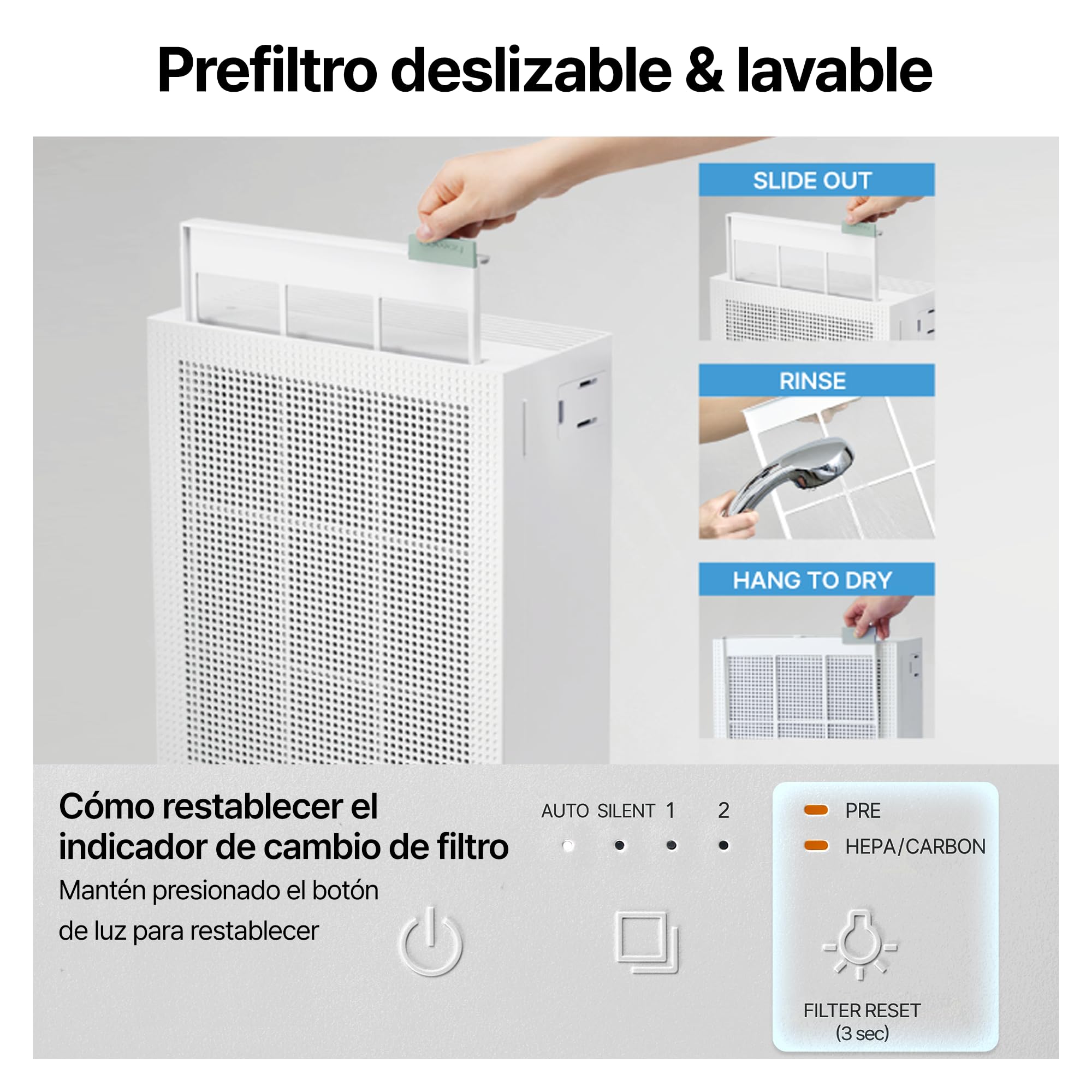 COWAY Purificador Aire, Calima Sahariana Alérgenos Mascotas, ECARF Quiet Mark, Modo Sueño 20 dB, Prefiltro Lavable, HyperCaptive 99,999% 0,01µm, CADR 281m³/h, Garantía 3 Años, Airmega 150, Bianco