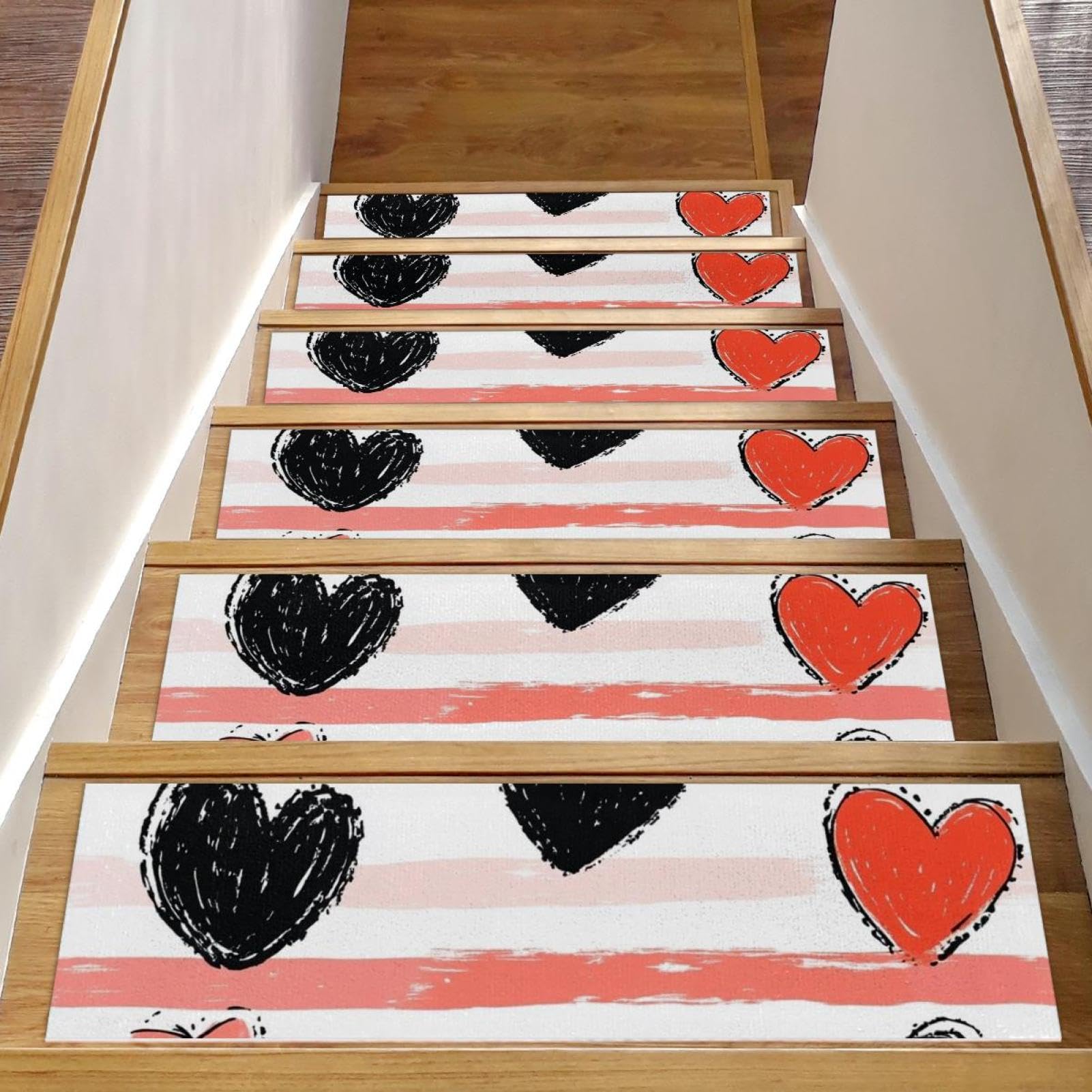 Tapis d'escalier antidérapants durables et lavables en motif cœurs