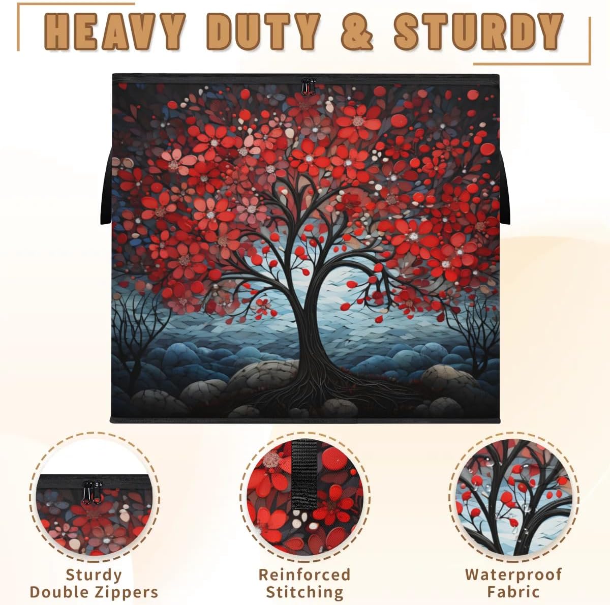 Honeybaby 214L Extra Large Comforter Storage Bag Abstract Tree Blossom Storage Totes with Lids Waterproof Closet Organizer Folding Blanket Storage Bags for Clothes Bedding Pillows