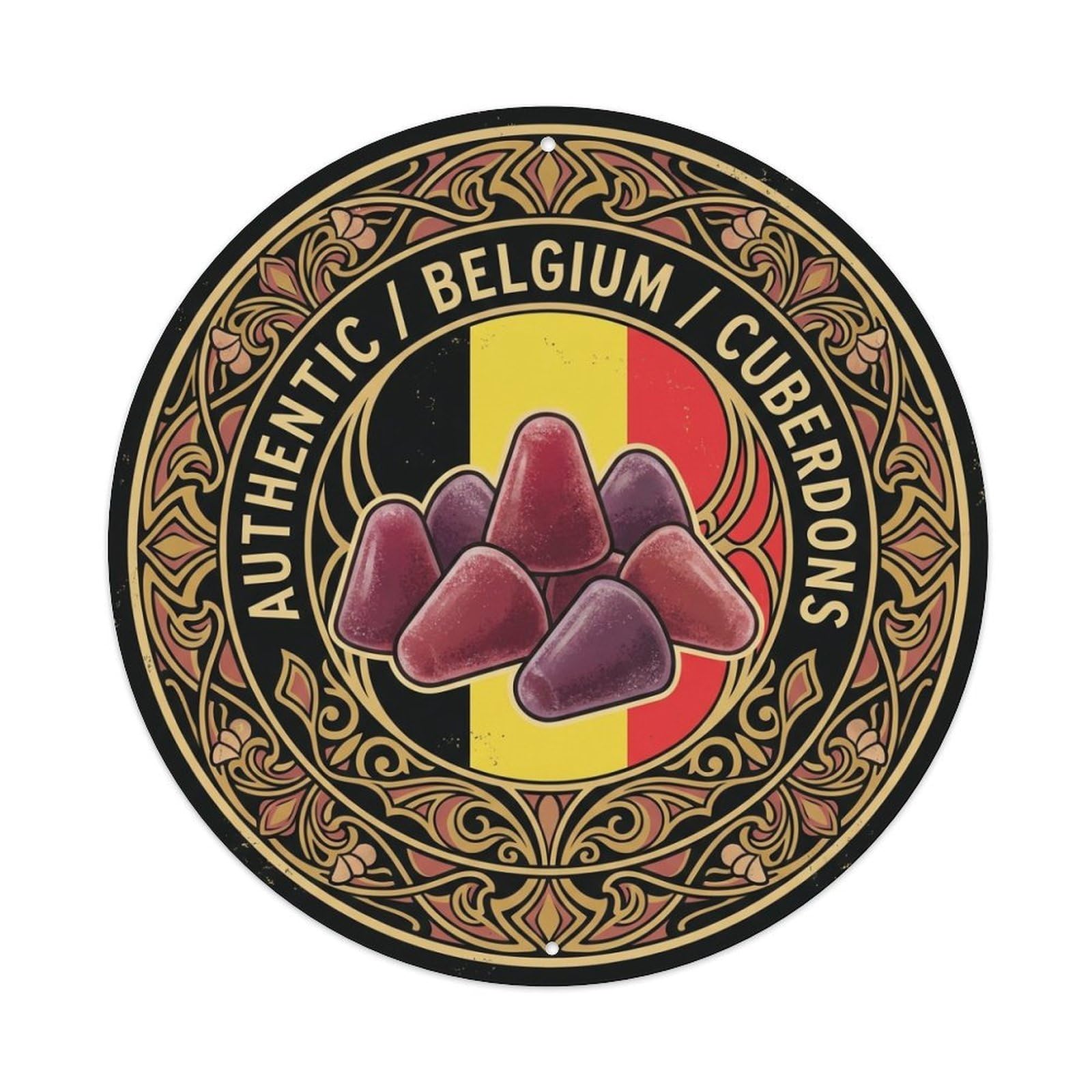 Olhnbad Style Belgium Cuberdons Travel Candy Dessert Cuisine Metal Tin Sign