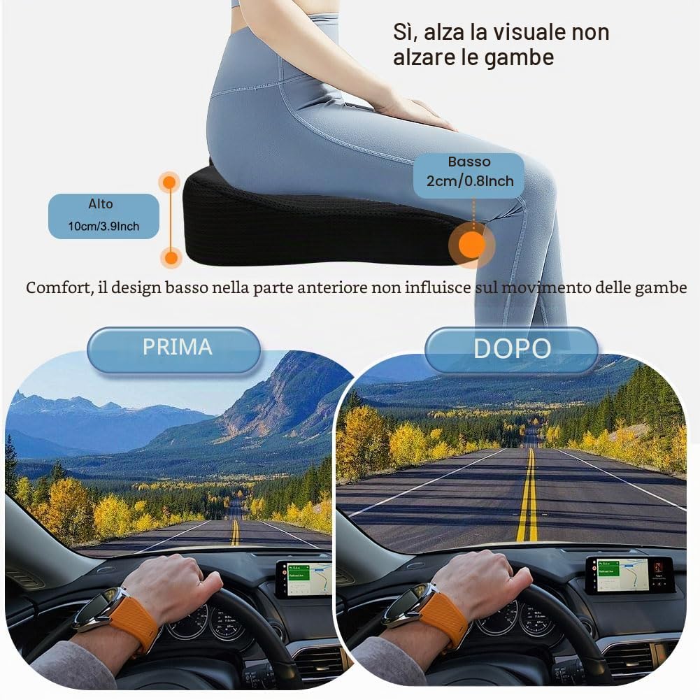 ACBAGI Cuscino di Seduta per Auto per Adulti, Cuscino per Sedile di Guida, Cuscino Sedile in Memory Foam Comfort per Altezza, Sedile di Supporto per Auto, Sedia da Ufficio e Sedia per la Casa (Nero A)