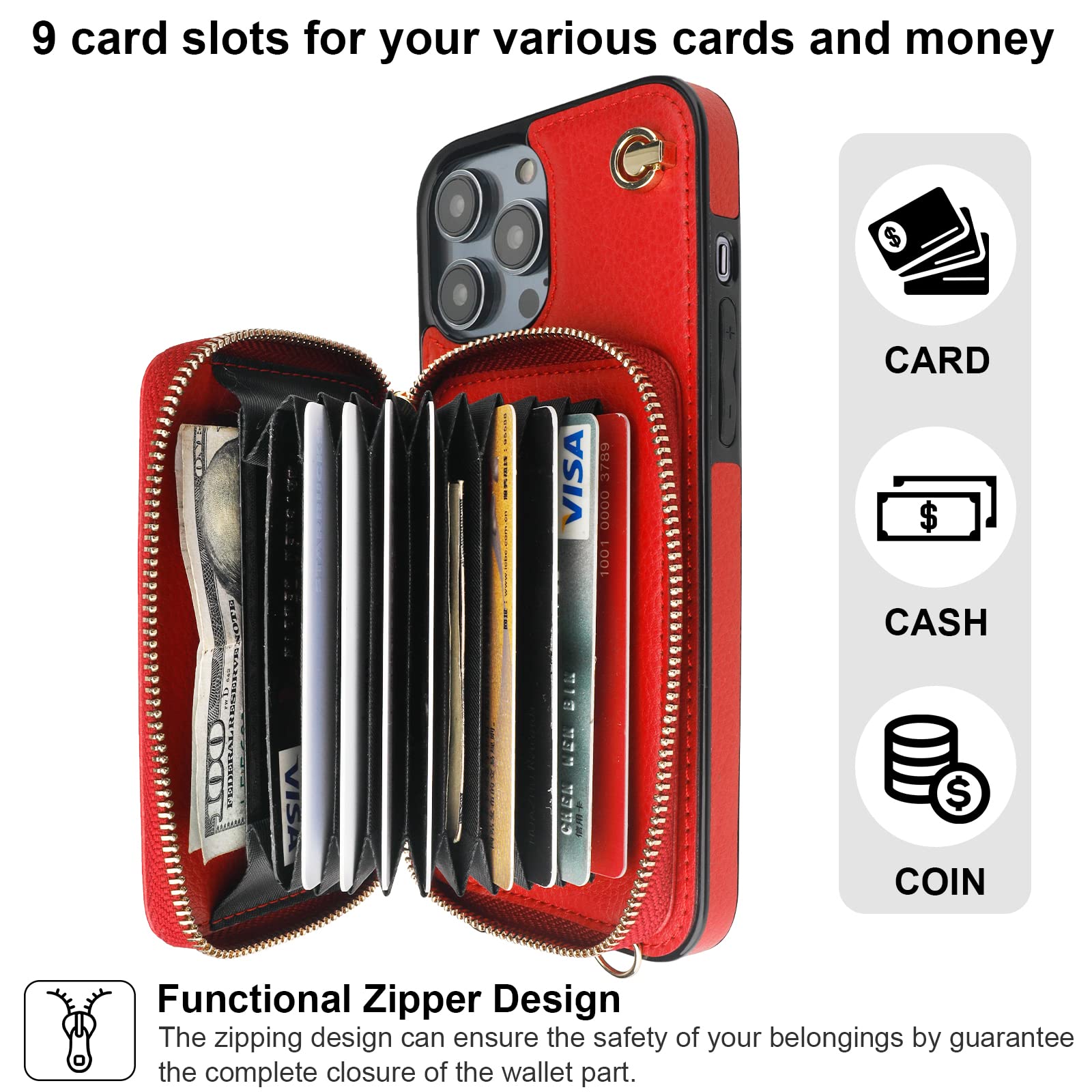 Bocasal Wallet Case Für IPhone 12 Pro Max – Mit Kartenfächern, Reißverschluss & Umhängeband