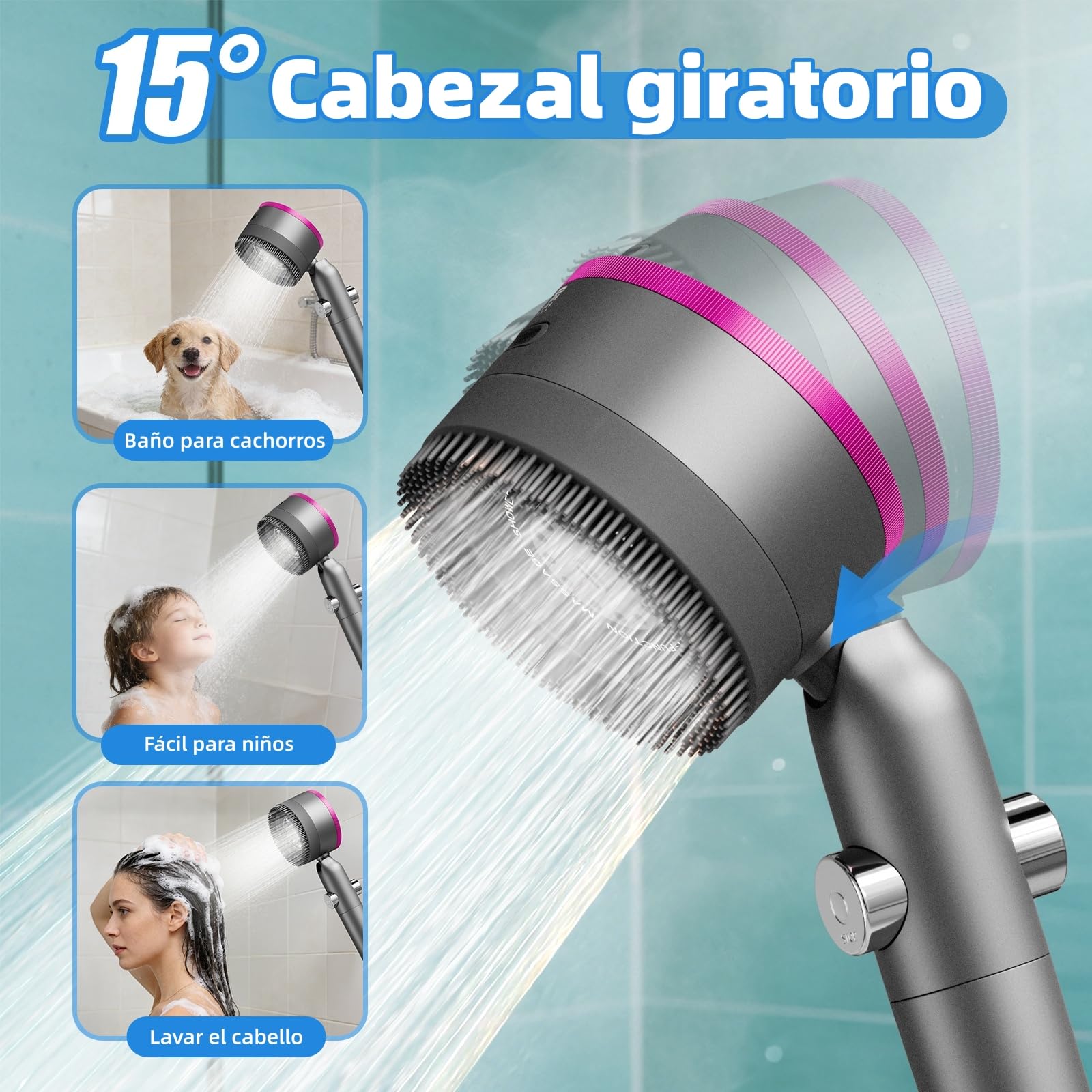 Alcachofa de Ducha con Filtro, Alcachofa Ducha de Alta Presión,Ducha Antical con Manguera de 1.5M,Soporte,Filtro*5,Alcachofas con 4 Modos,Modelo que Ahorra Agua para Agua Dura con OFF/ON — view 9