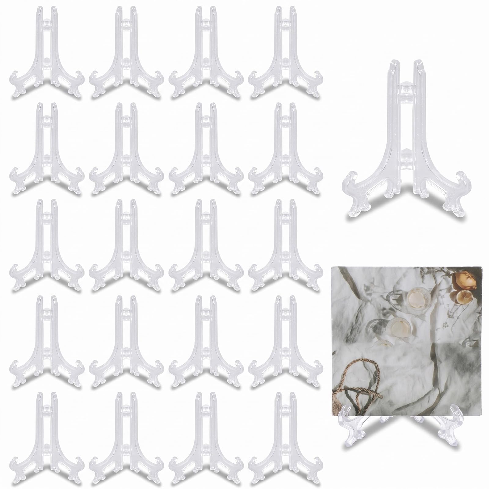HJZHII 20 Pcs 3" Mini Clear Plastic Easels, Reusable Small Display Stands Plate Hold