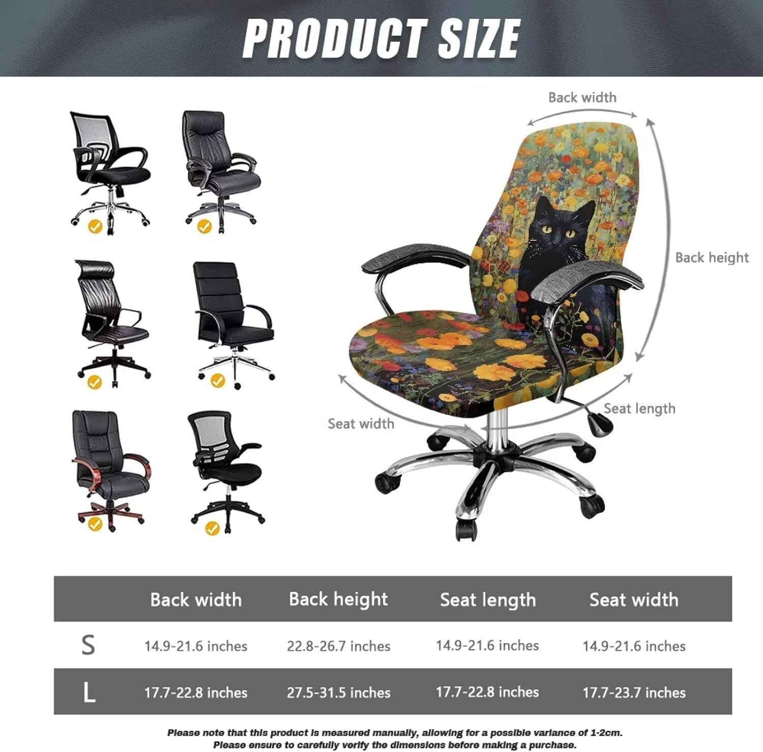 Talayituse Cat Flower Print Computer Office Chair Cover Stretchable Cloth Polyester Universal Desk Task Chair Chair Covers Stretch Rotating Chair Slipcover, L
