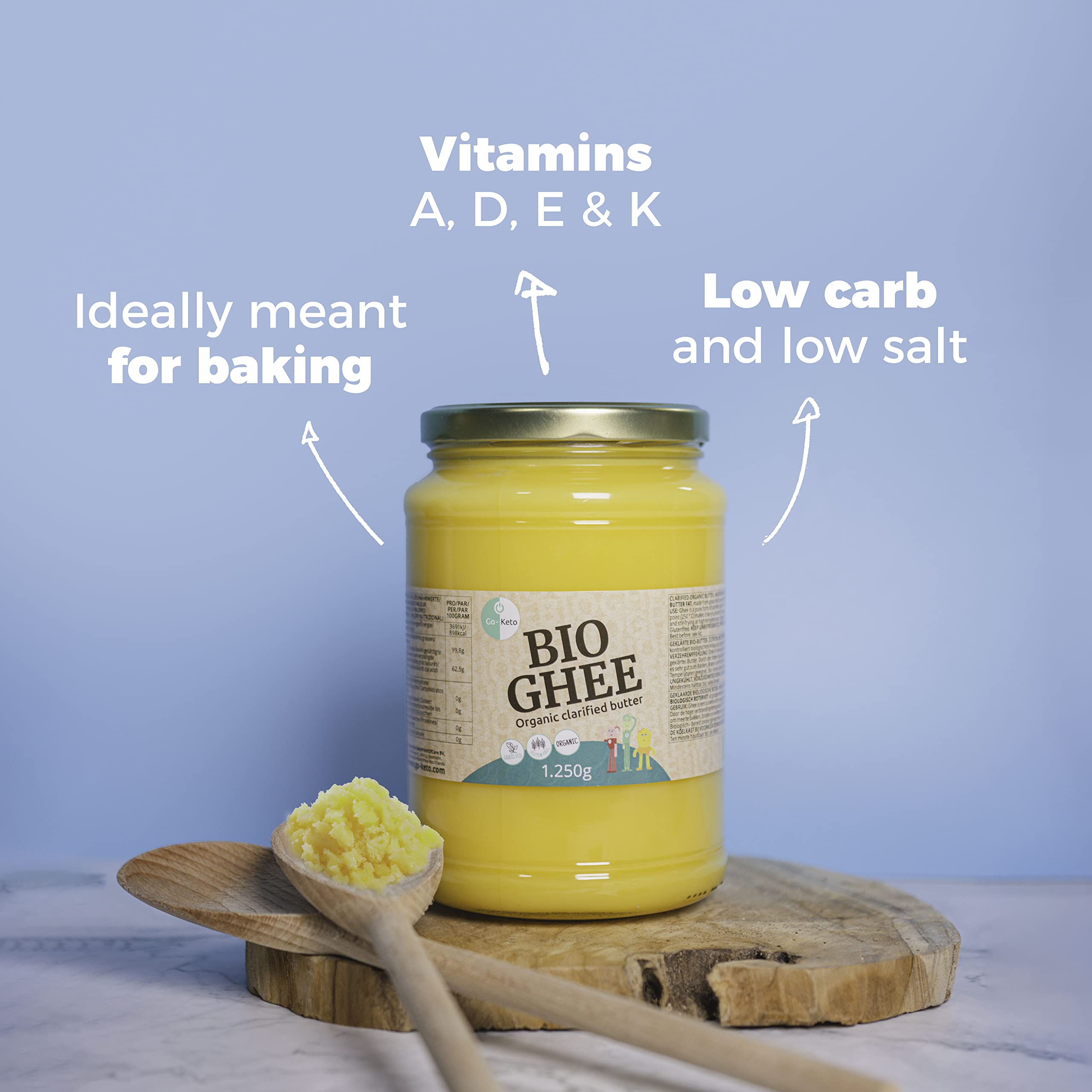 Go-Keto BIO Ghee 1250g Mantequilla clarificada certificada Ayurveda cetogénica Sin lactosa sin gluten Low Carb