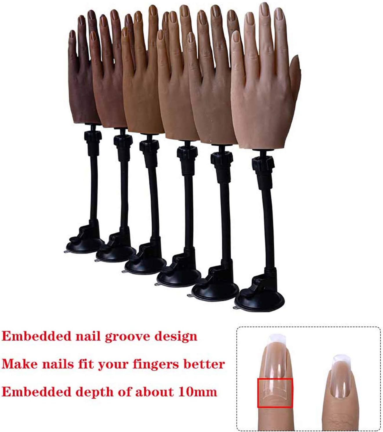 Teaching Silicone Mannequin Feet or Hands,Silicone Mannequin Hands, Nail Model Practice Kit Nail Art Simulation Manicure Practice Hands & Fingers Nail Practice Right Hand