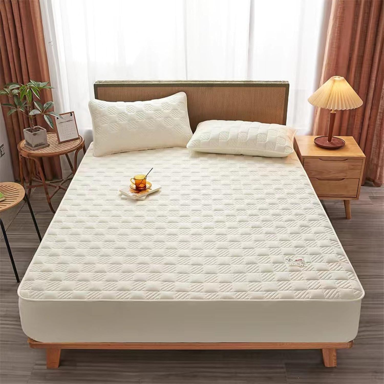 JIANINGHOME Quilted Bed Sheet 200 x 220 cm, Fitted Sheets, Cotton Bed