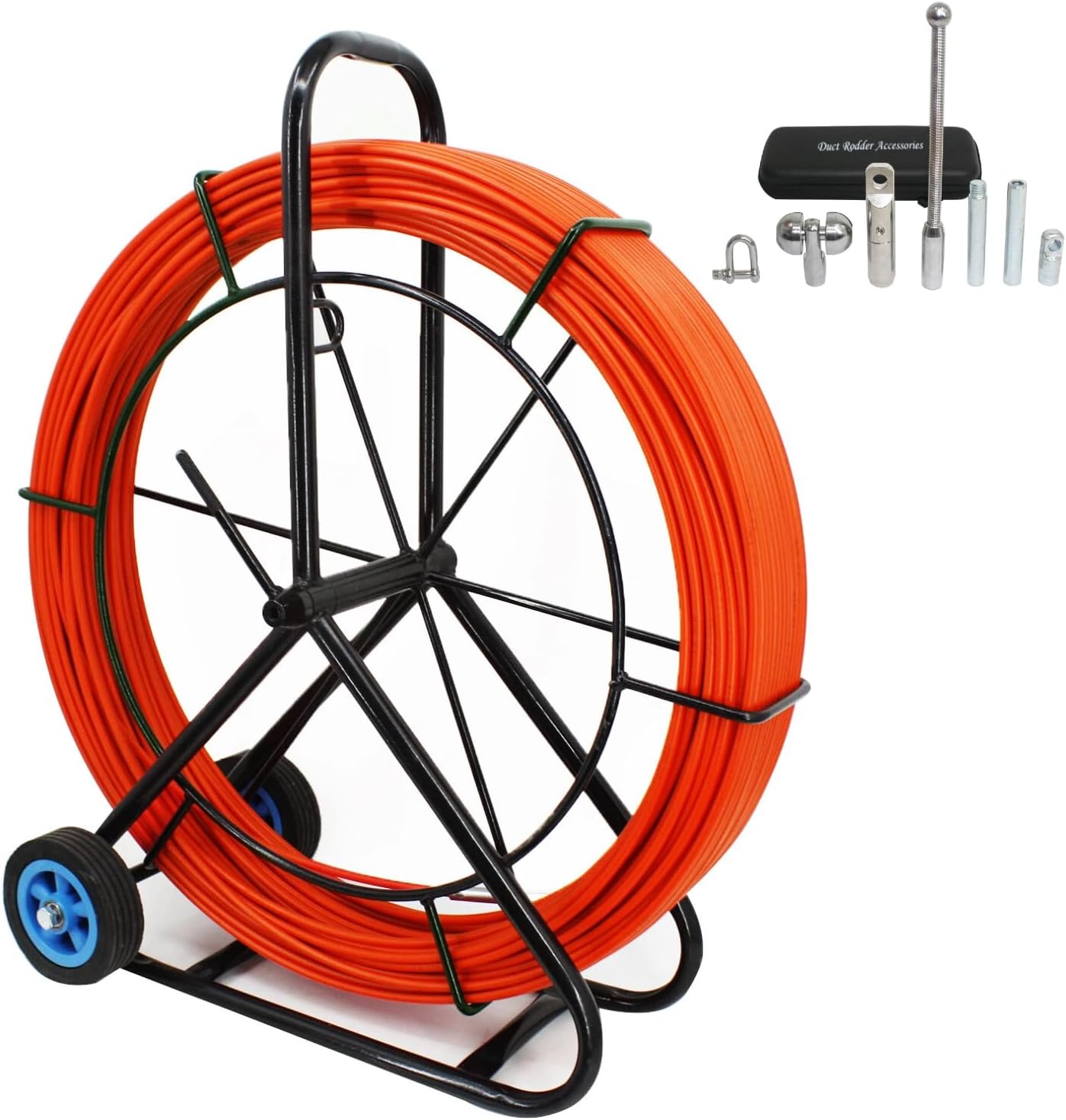 6MM 500FT Fish Tape Fiberglass Reel Stand Duct Rodder Cable Puller Rod Continuous Cable Running Rod