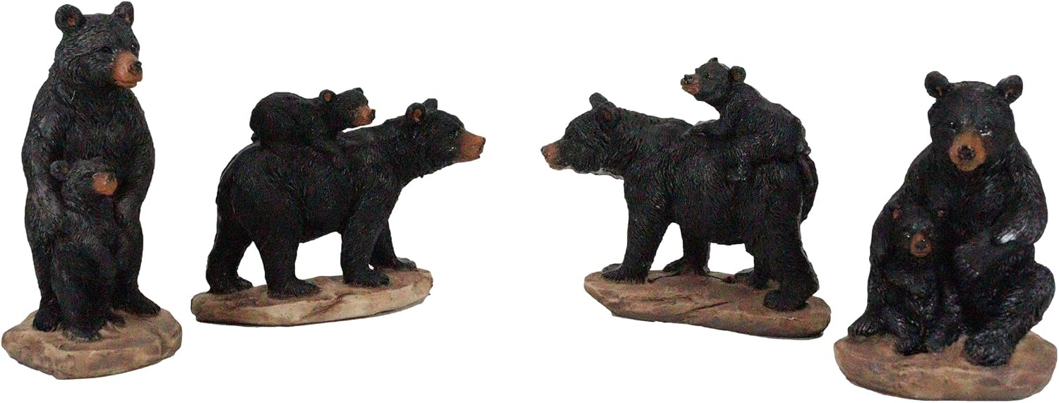 Ebros Western Rustic Black Mama Bear Playing with Baby Cub Set of 4 Mini Figurines in Multiple Poses Family Bears Decorative Animal Collectible for Cabin Lodge Country Cottage