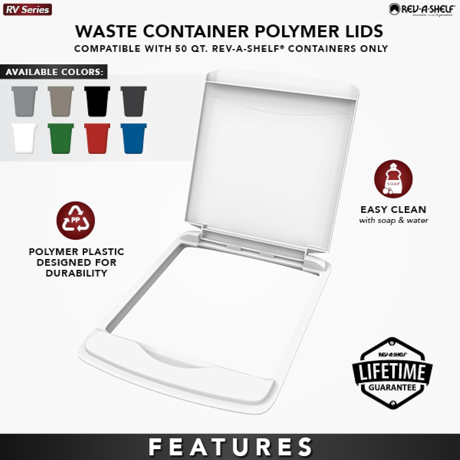 Rev-A-Shelf 50 Qt Under Sink Garbage Can Lid for Base Kitchen and Bathroom Cabinet, Replacement Plastic Trash Bin Lid Only, Green, RV-50-LID-G-1-40
