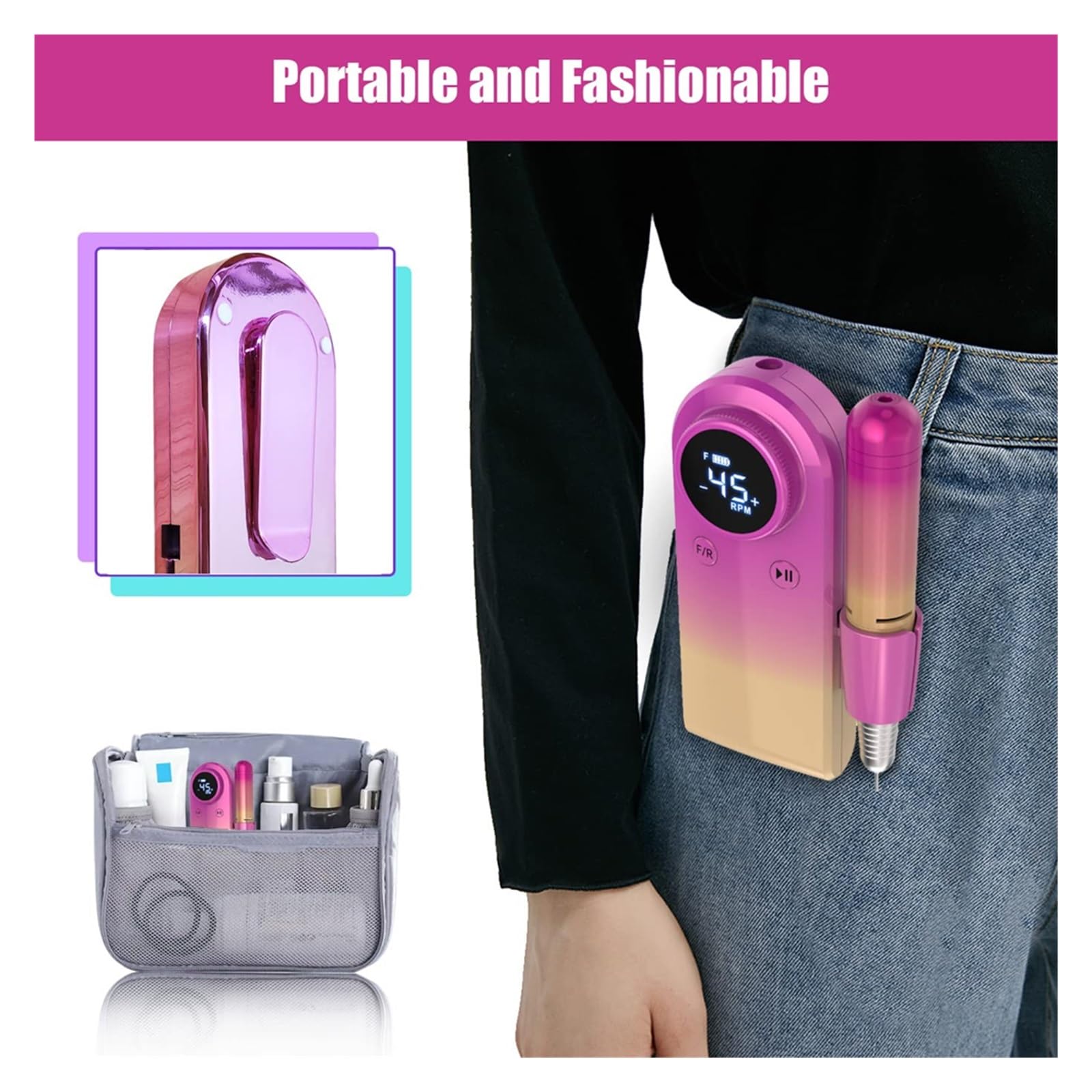 Nagelfräser, Wiederaufladbarer Nagelbohrer, elektrische Nagelfeile, 45000 U/min, professionelles Nagelbohrer-Set for Acryl, Nagelgel-Maniküre-Pediküre-Polieren(Gradient)