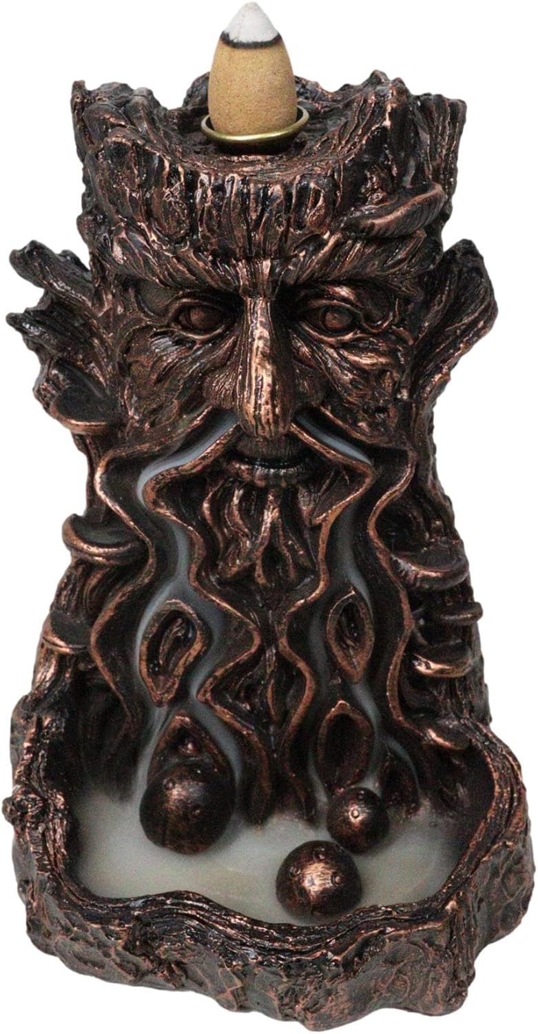Ebros Gift Whispering Forest Celtic Greenman Tree Man God Ent Waterfall Smoke Backflow Incense Cone Burner Aroma Scent Figurine Horned God Tree of Life Mystical Creature Being