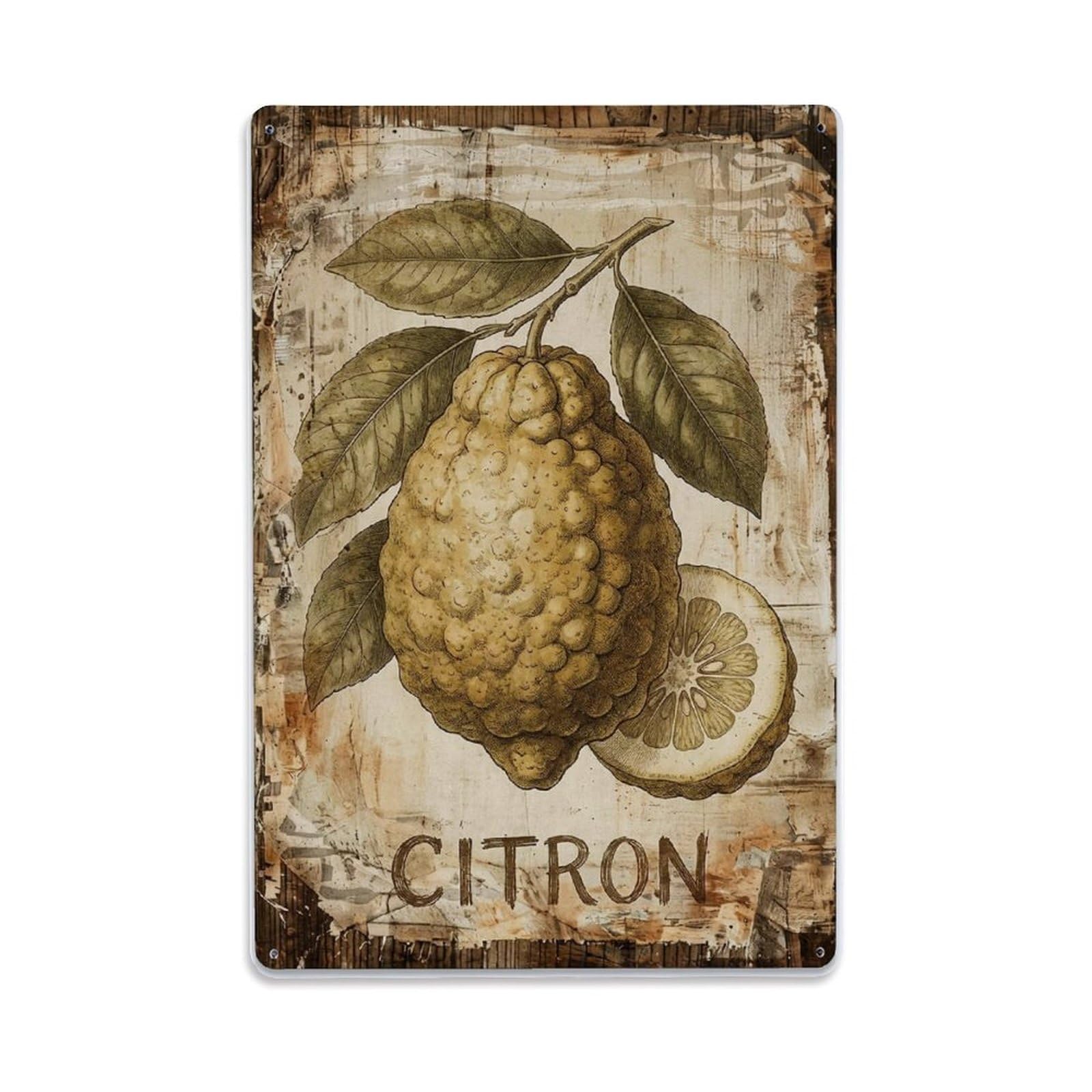 Fqnyr Style Citron Large Citrus Metal Tin Sign Plaque Wall Decor For Cafe, Club Bar, Office, Home Garden Metal Poster 8X12inch