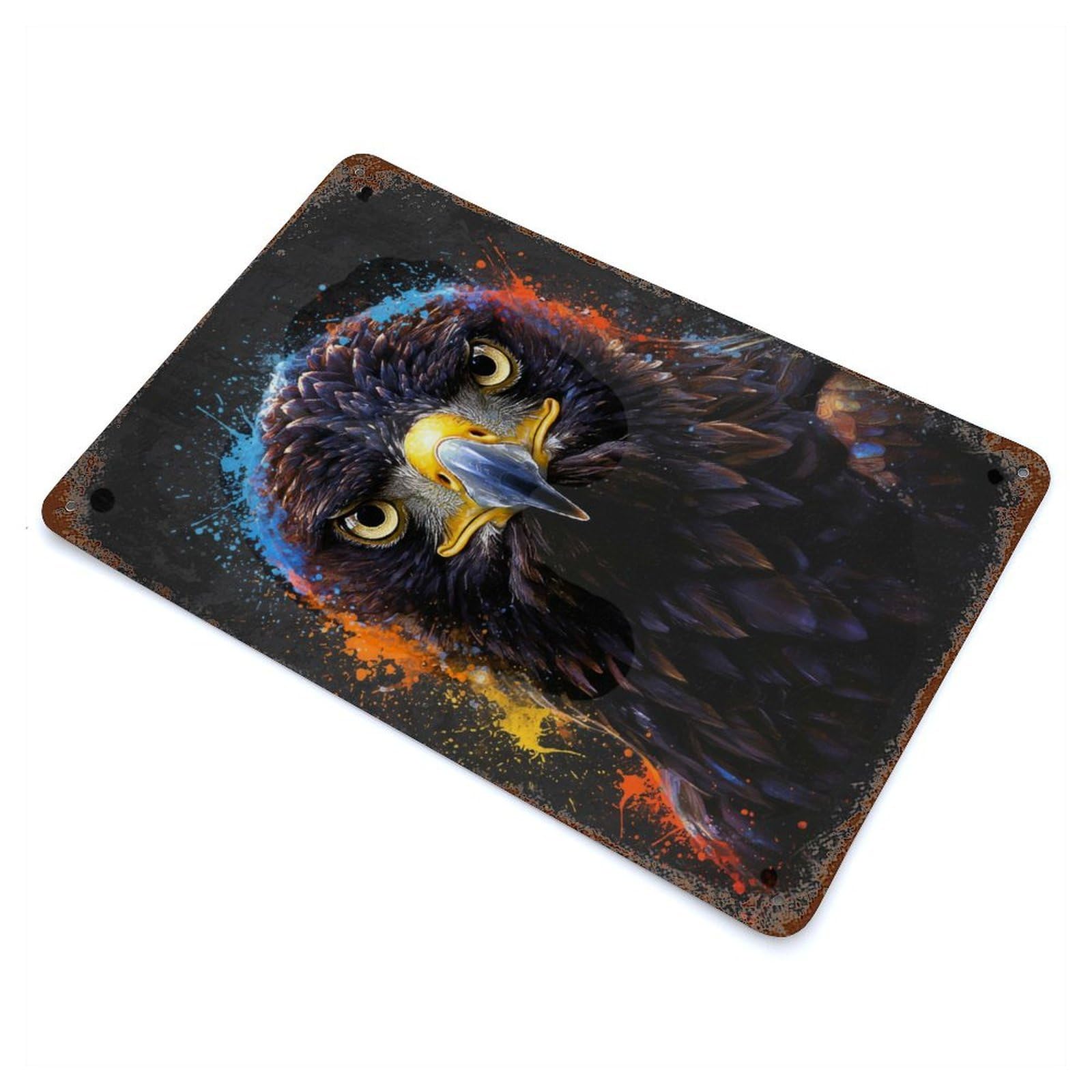 Eagle with Colorful Splashes 11.8"x7.9" Aged Metal Wall Plaque, Novelty Wall Decor for Shed, Workshop And Garage Wall Decor