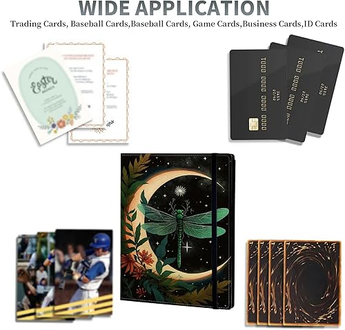 Miniatura 5 de Carpeta de tarjetas de libélula luna, 9 bolsillos para tarjetas intercambiables, con 9 bolsillos, carga lateral, 900 bolsillos, tarjetero de