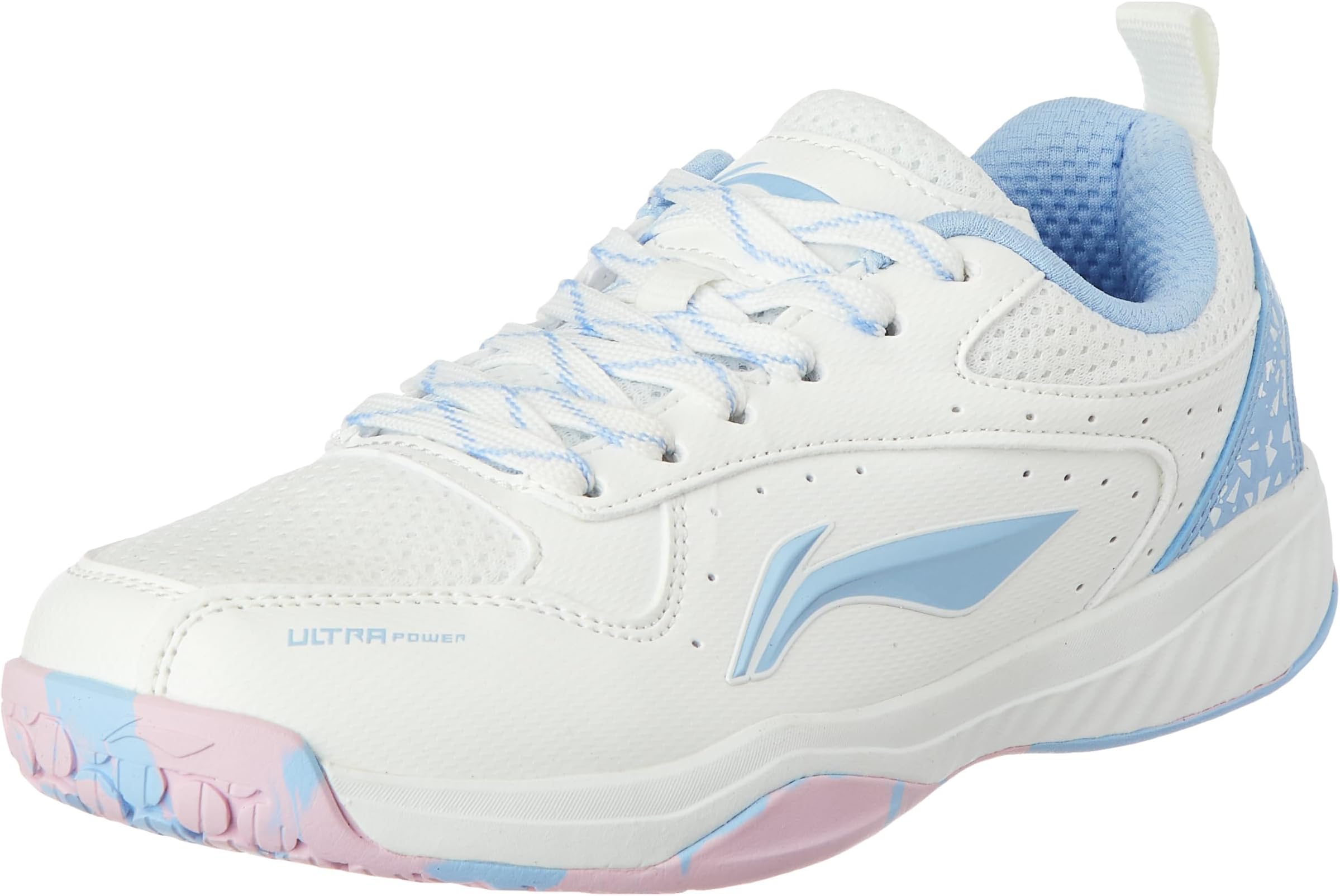 Li-Ning Ultra Power Non-Marking Unisex-Adult Badminton Shoe|Indoor Sports|Stability Heel, Prototypical Sole, Lightweight Shoe (White/Lt Blue,UK 2)