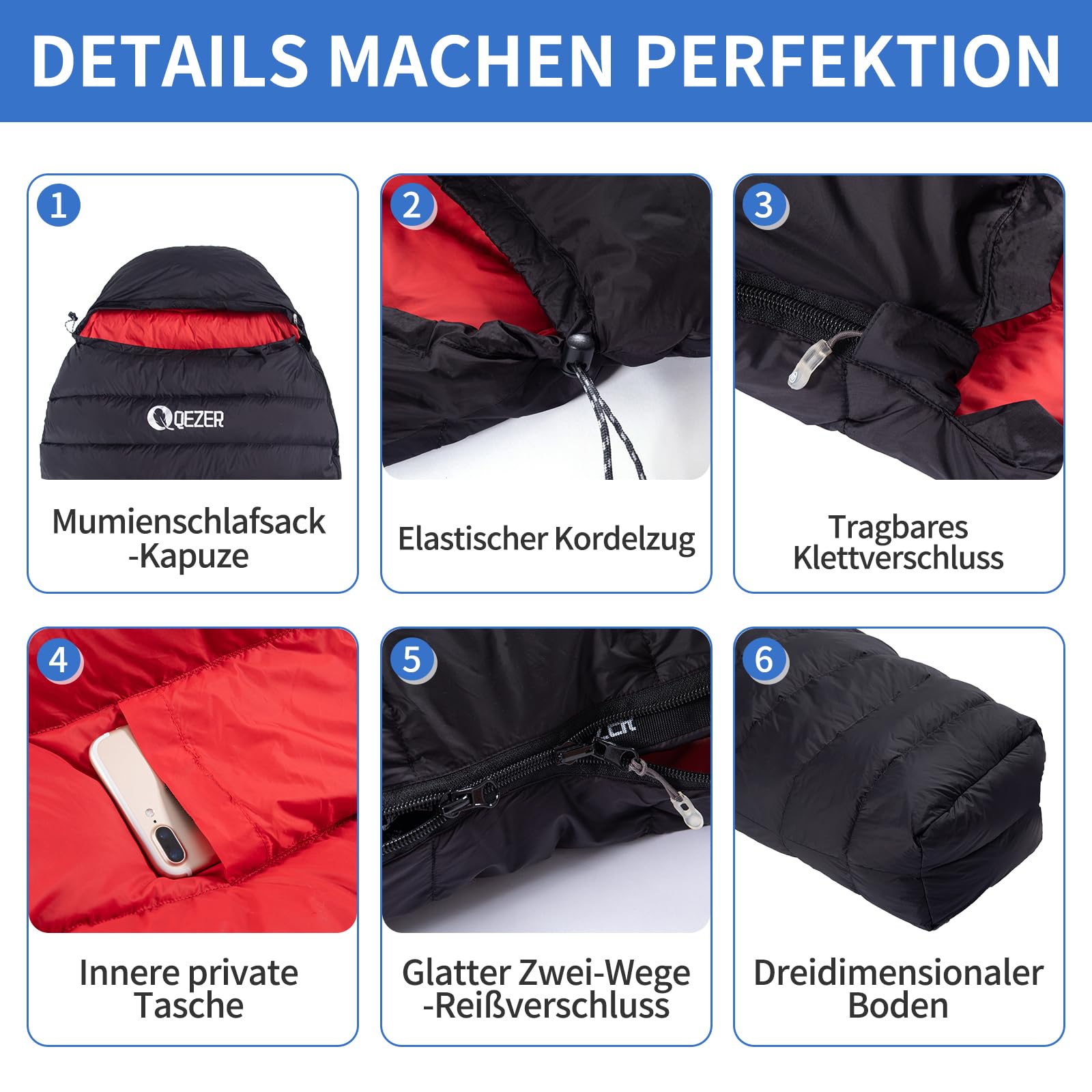 Daunenschlafsack, Schlafsack Ultraleicht, 600FP+ Premium Daunen, Geeignet für Winter/Sommer, geeignet für Camping, Wandern und Outdoor-Trekking