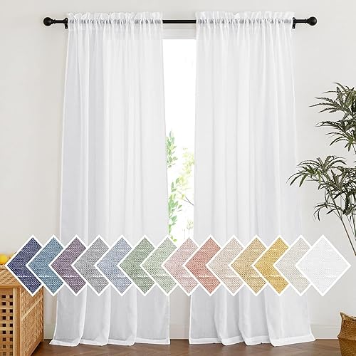 Miniatura 7 de NICETOWN - Cortinas traslúcidas de lino, diseño de bolsillo para barra, cortinas semitransparentes, 72 pulgadas de largo x 52 pulgadas de ancho por